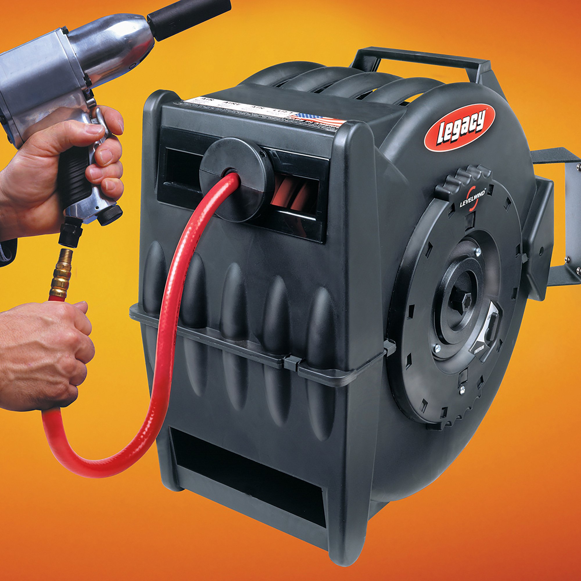 Legacy Retractable Air/Water Hose Reel — With 1/2in. x 50ft. PVC