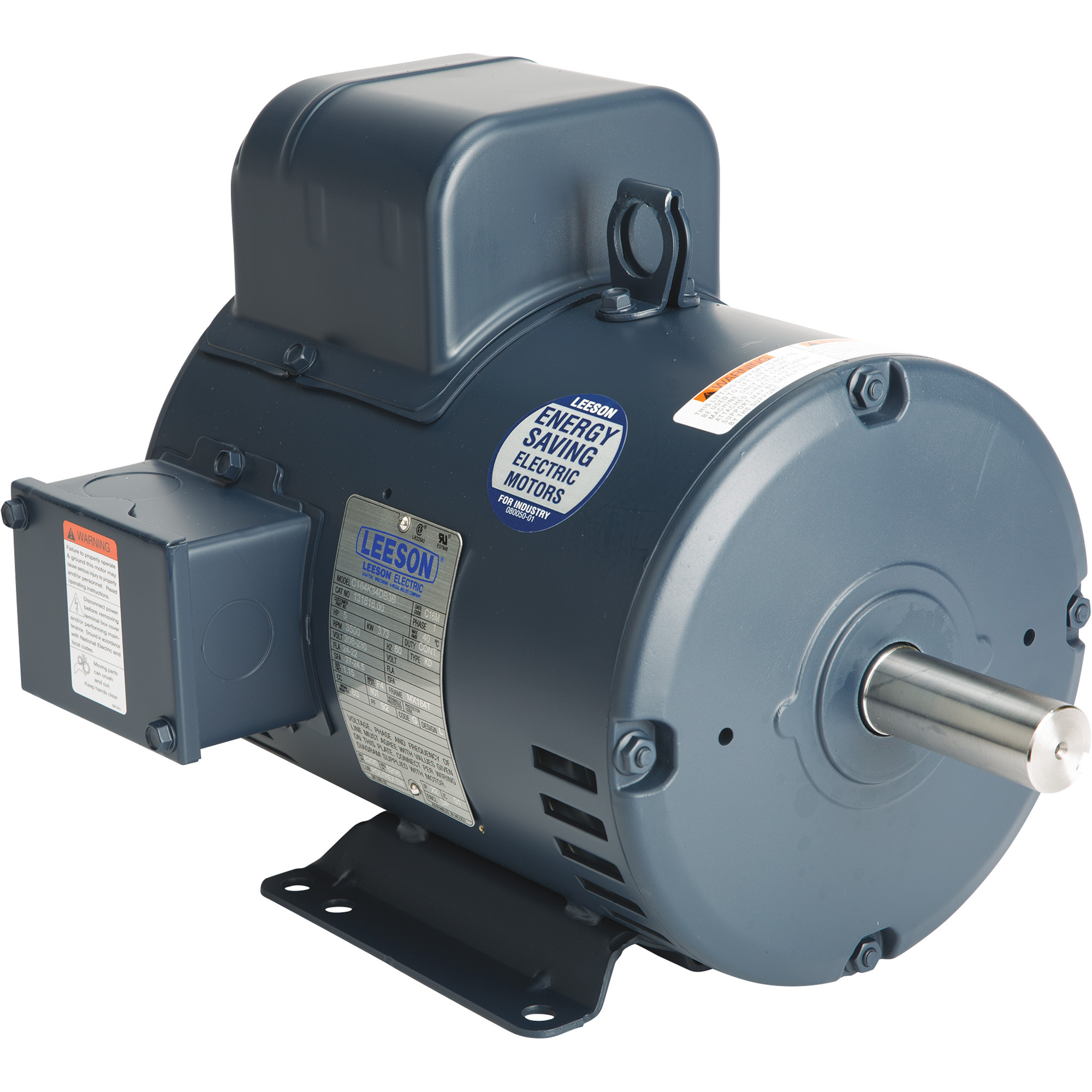 Leeson Reversible Electric Motor, 5 HP, 3500 RPM, 208/230 Volts, Single Phase, Model# 131616