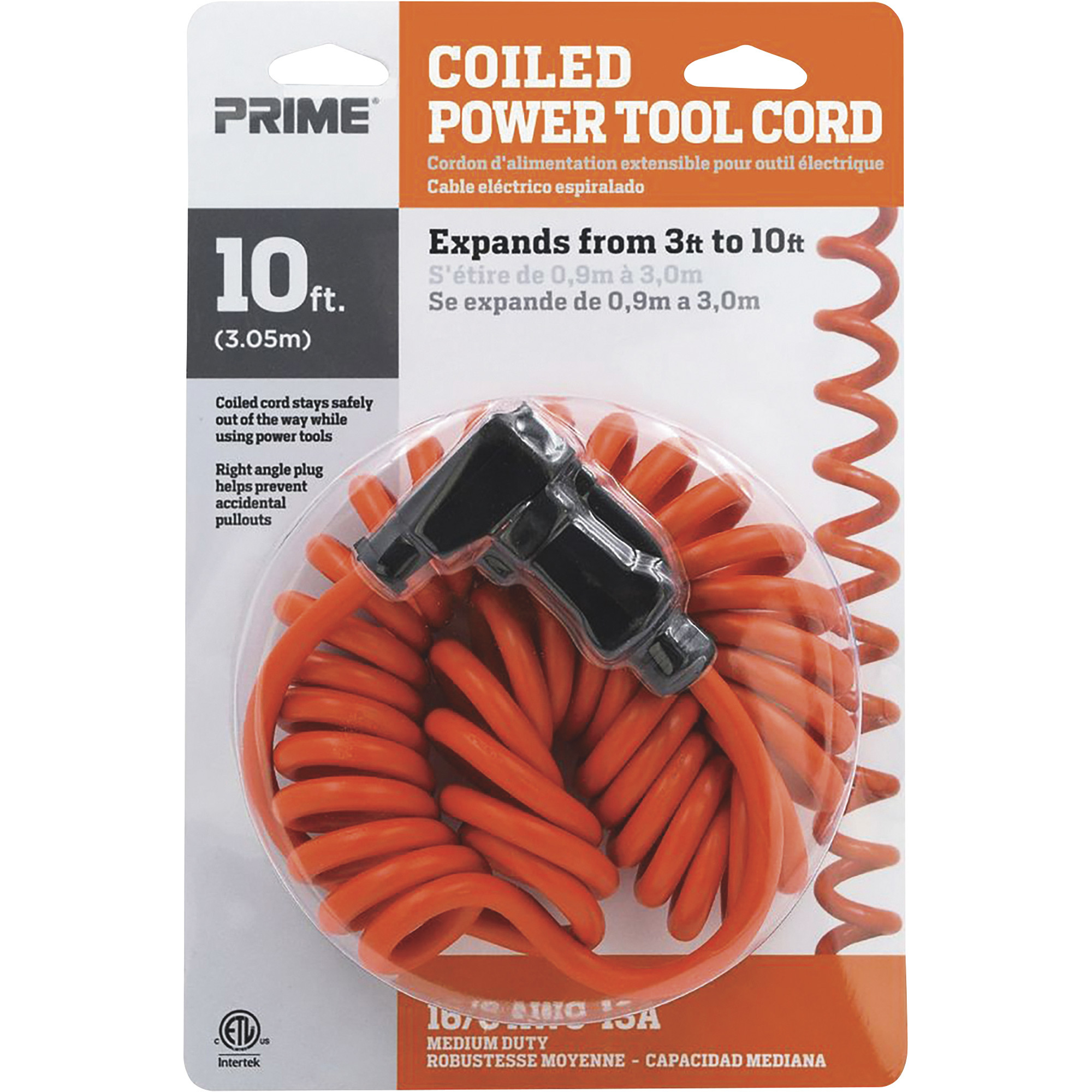 Prime Coiled Power Tool Cord — 10ft.L, 16/3 SJT, Model AD010610