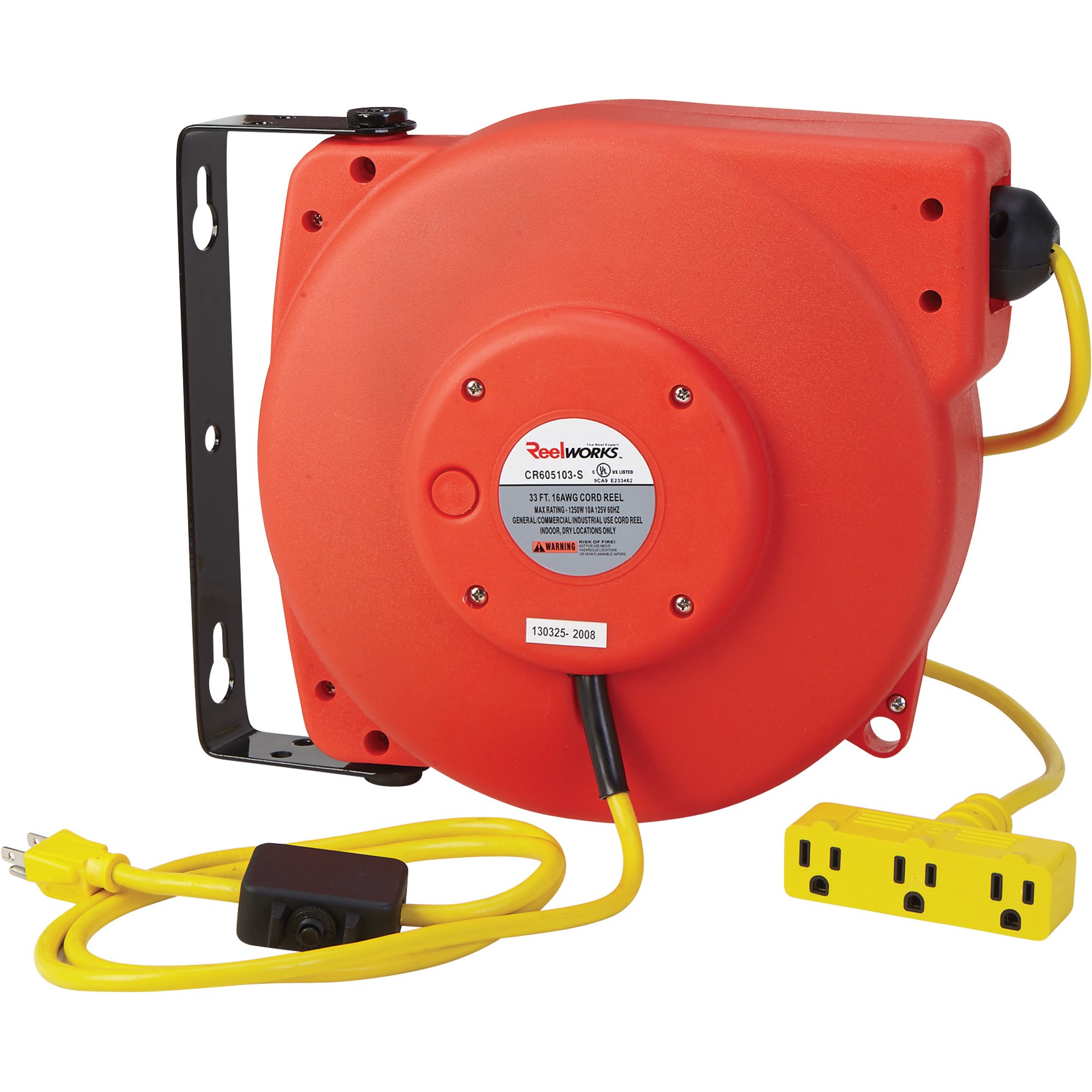 Please see replacement Item# 49665. ReelWorks Retractable Cord Reel —  33ft., 16/3 SJT Cord, Triple Tap Outlet, 10 Amps