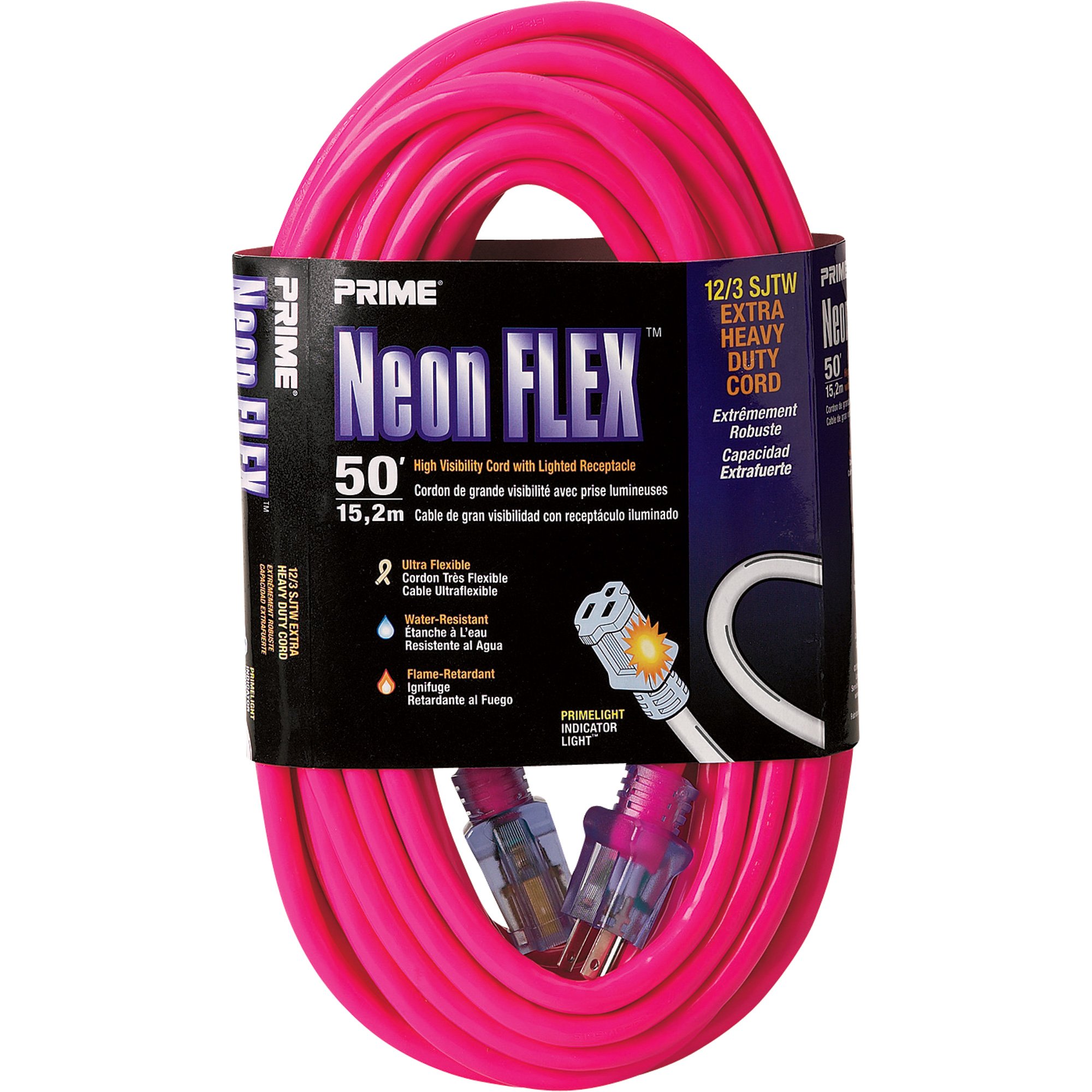 Prime Wire & Cable 50-Ft. 12/3 Neon Power Cord — Pink, Model