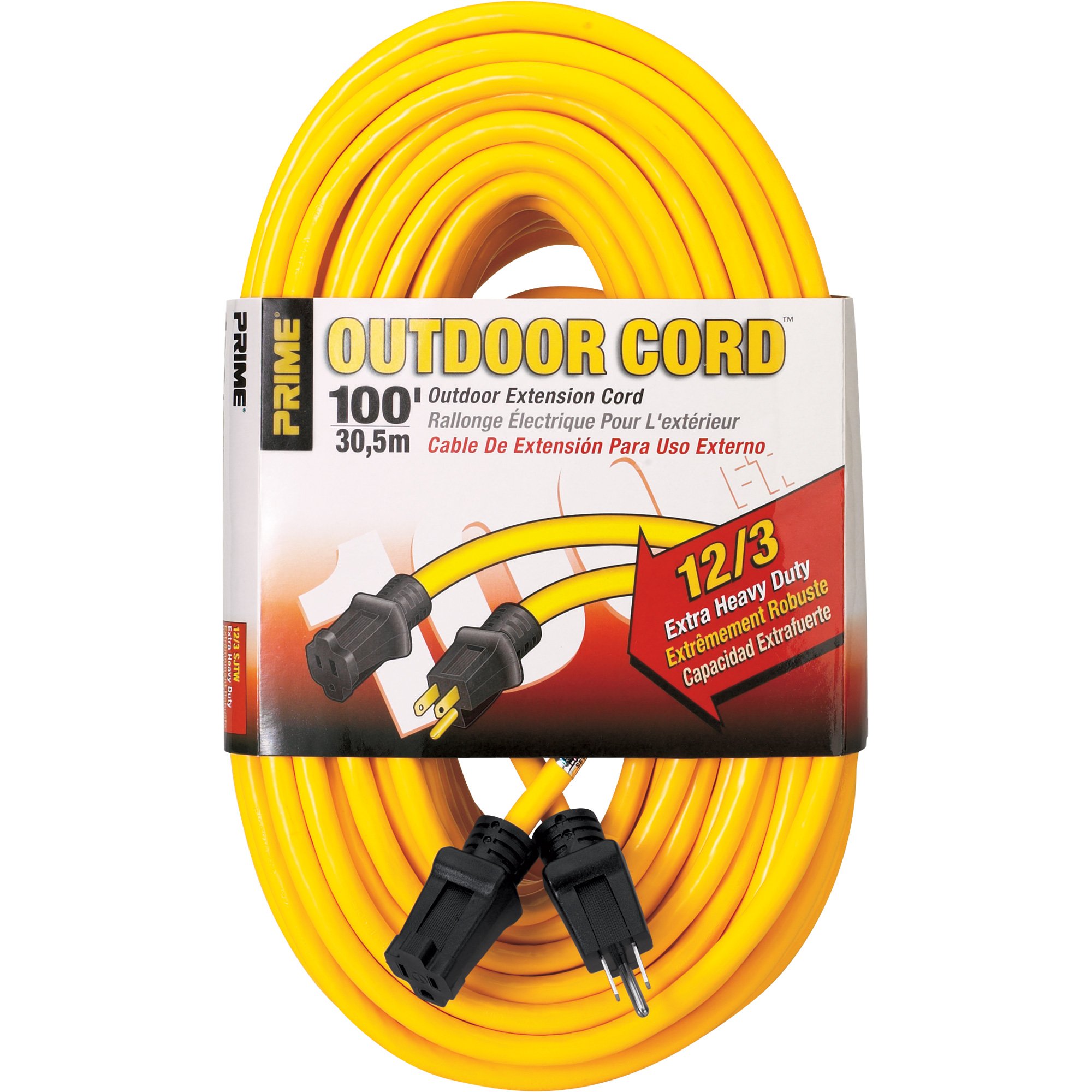 Prime Wire & Cable Outdoor Extension Cord — 100ft., 15 Amps, 12/3 Gauge,  Yellow