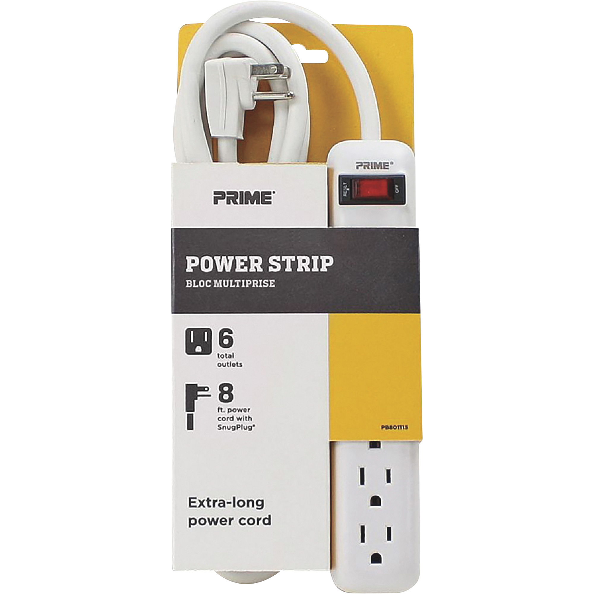 Prime Power Strip, 6 Outlets, 14/3Ga., 8ft.L, Model PB801115