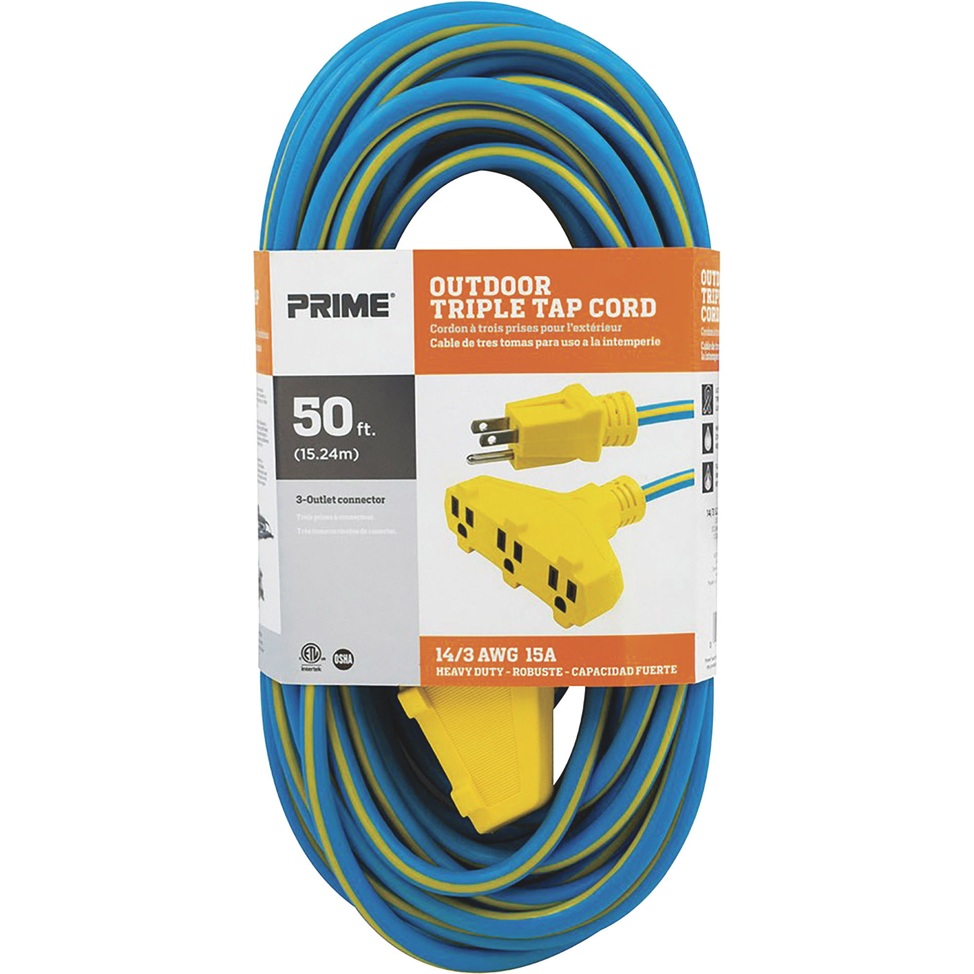 Prime Wire & Cable Outdoor Extension Cord with Triple Tap, 50ft., 14/3 ...