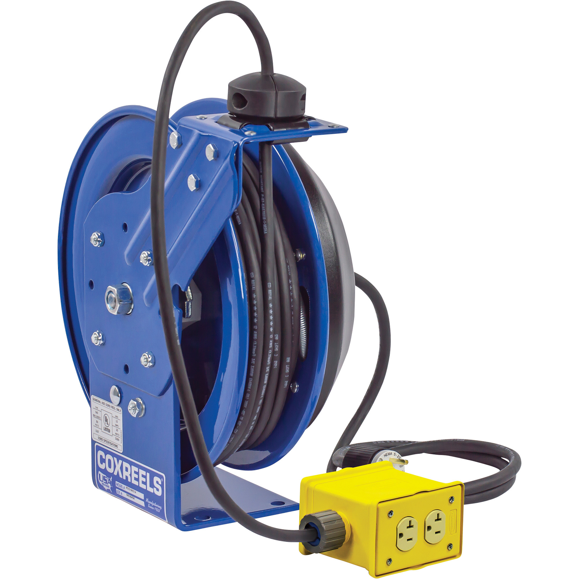 Coxreels PC Series Extension Cord Reel, 50ft., 12/3 Gauge Cord with Quad Receptacle, Model# PC13-5012-B