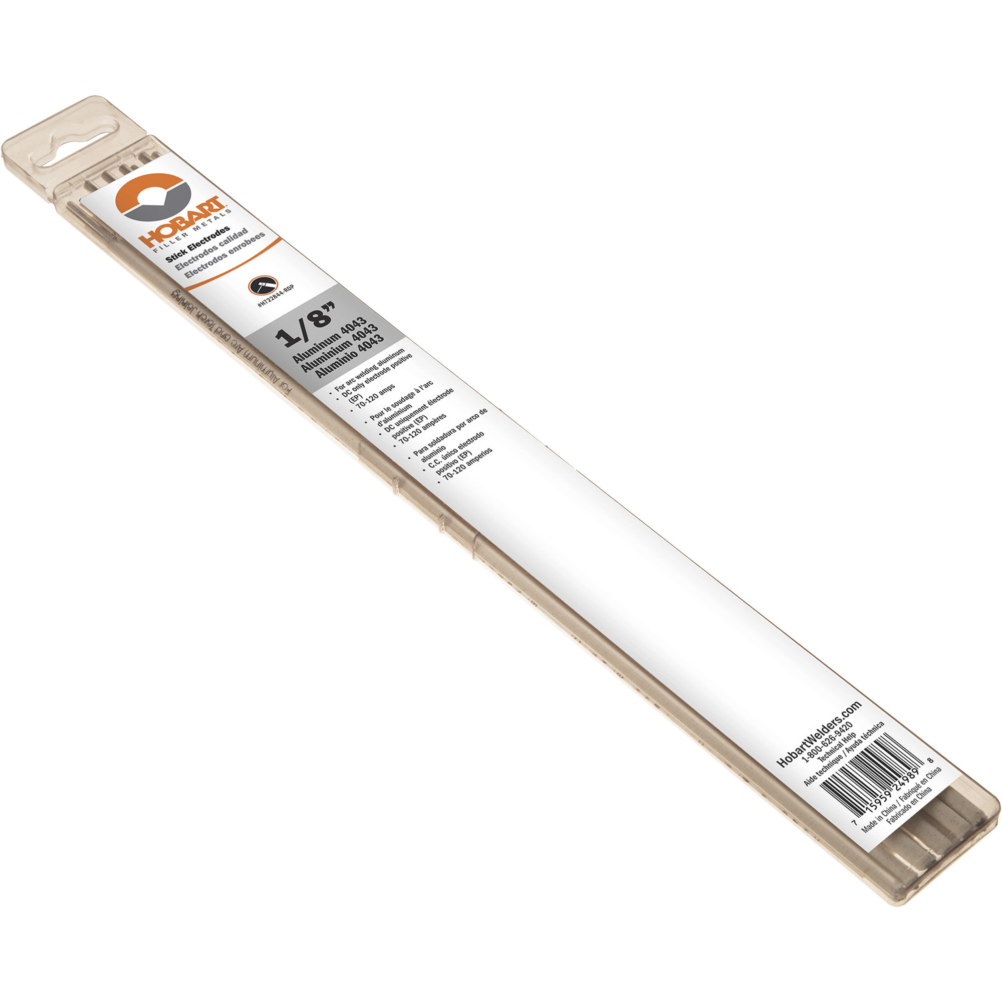 Hobart Filler Metals Stick Welding Electrodes, Aluminum 4043, 1/8in. dia. x 14in.L, 10-Ct. Pkg., Model# H722844-RDP