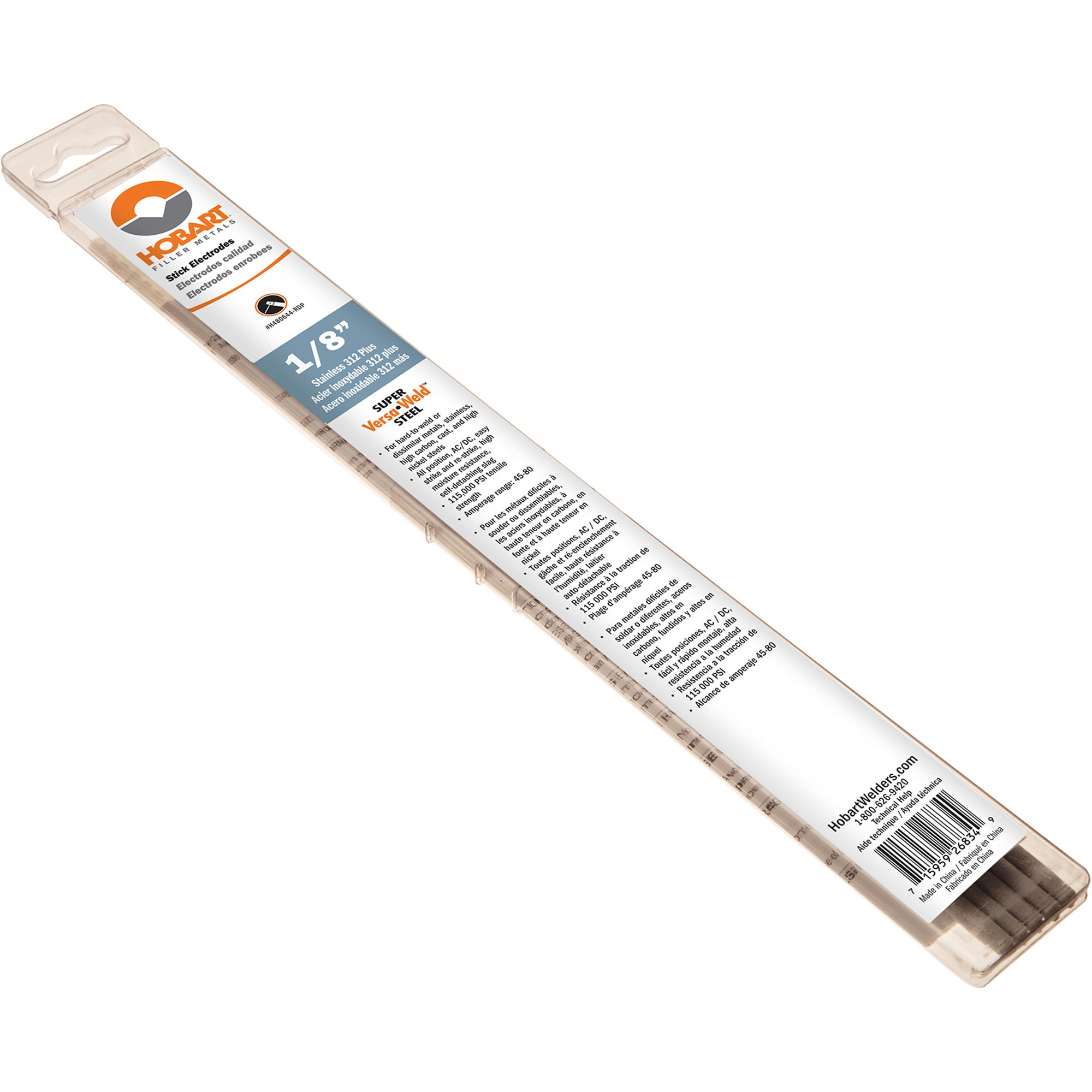 Hobart Filler Metals Stick Welding Electrodes — Stainless 312 Plus, 1/8in. Dia. x 14in.L, 1-Lb. Pkg., Model# H480644-RDP