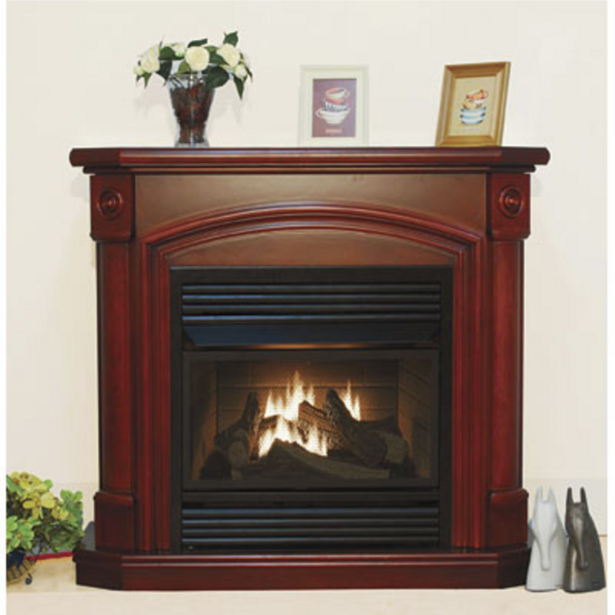 Compact VentFree Propane Fireplace — 28,000 BTU, Cherry