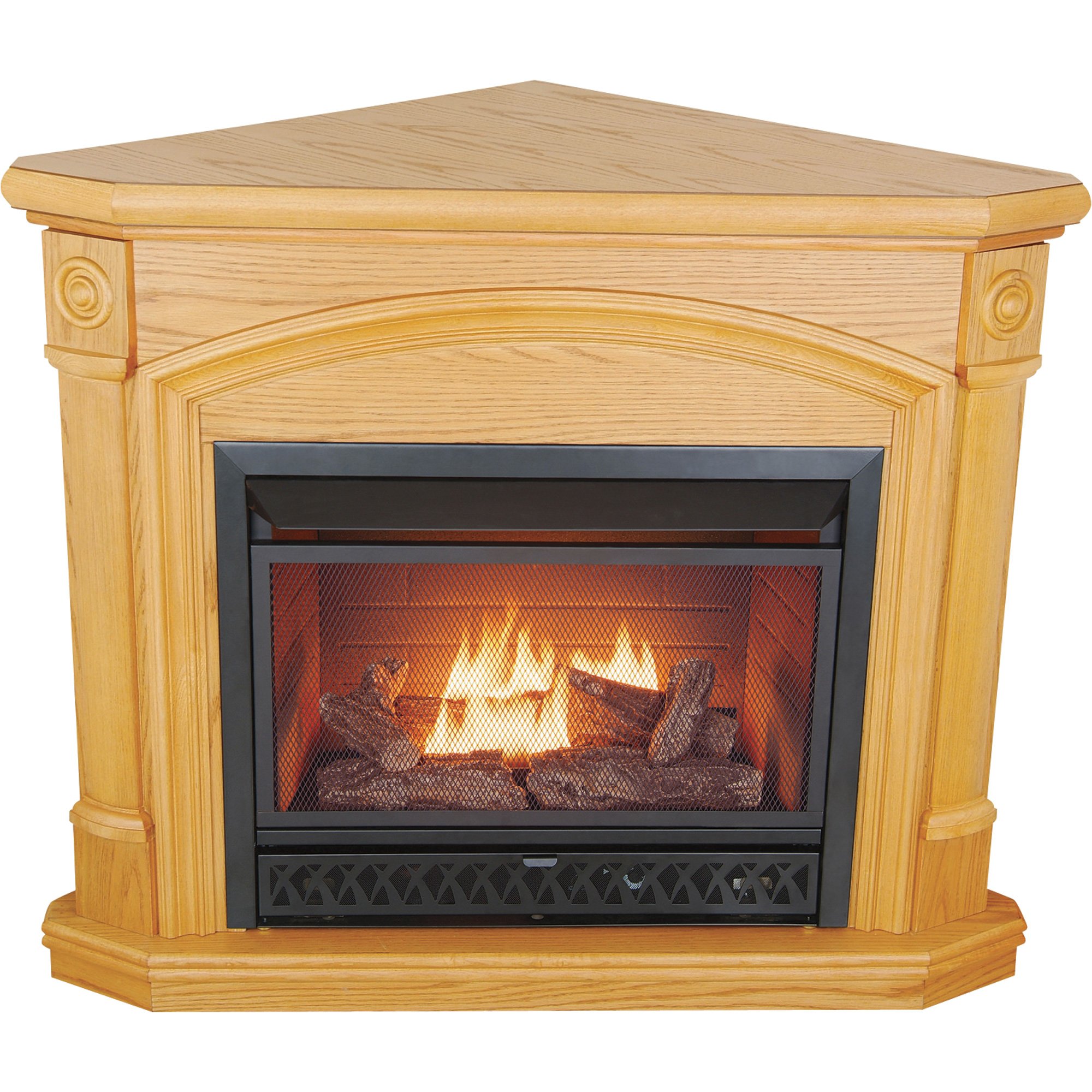 Dual Fuel Corner Fireplace — 25,000 BTU, Oak Finish Northern Tool