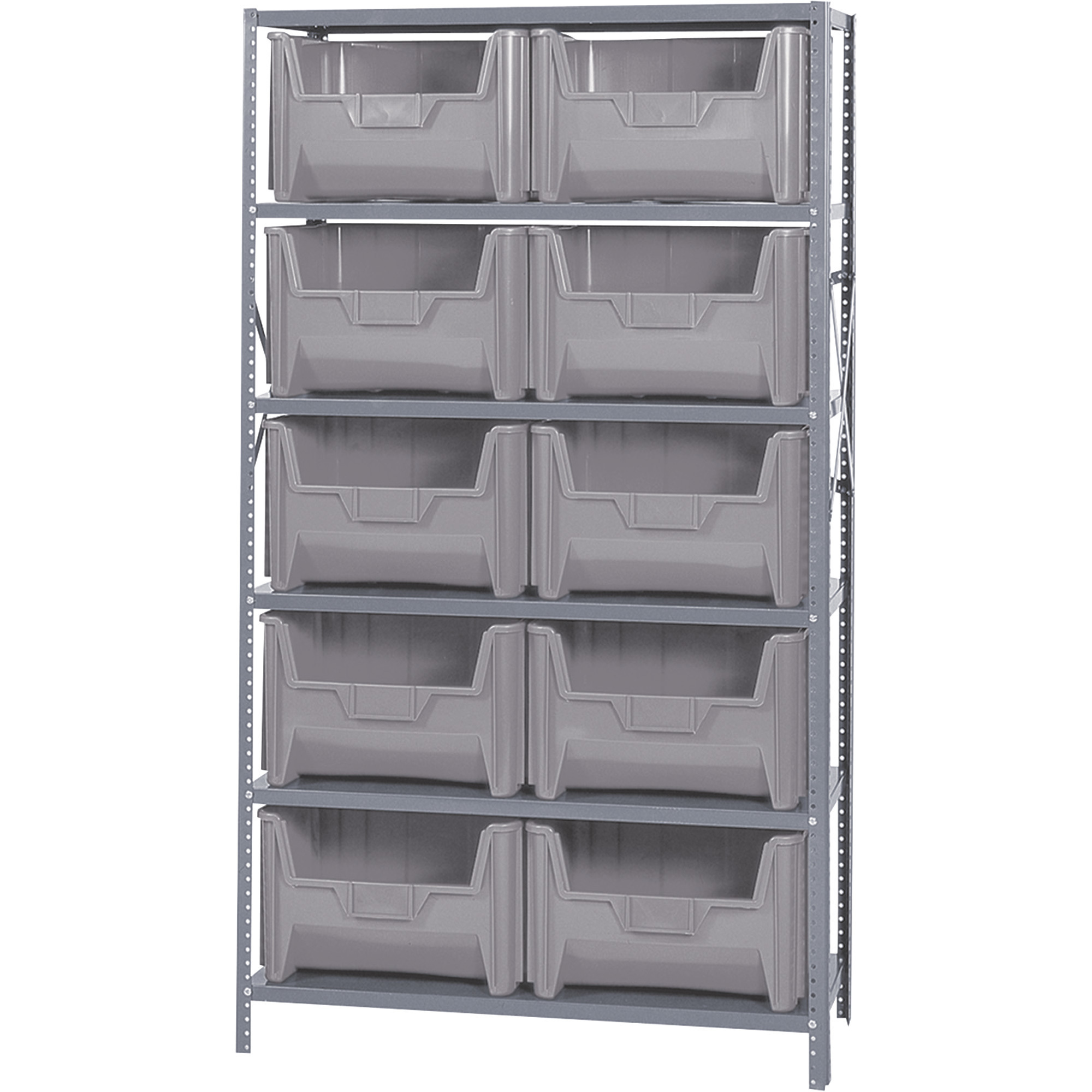Quantum Storage Metal Shelving Unit With Giant Hopper Bins, 42in.W x 18in.D x 75in.H Rack Size, Gray, Model# QSBU-700GY
