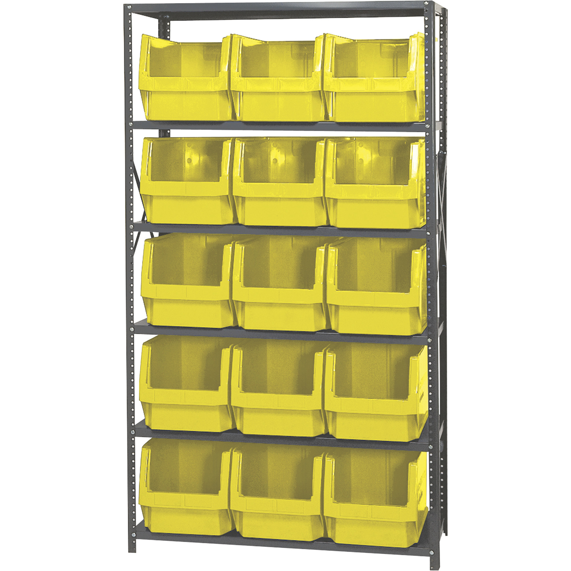 Quantum Storage Metal Shelving Unit with 15 Large Parts Bins, 18in. x