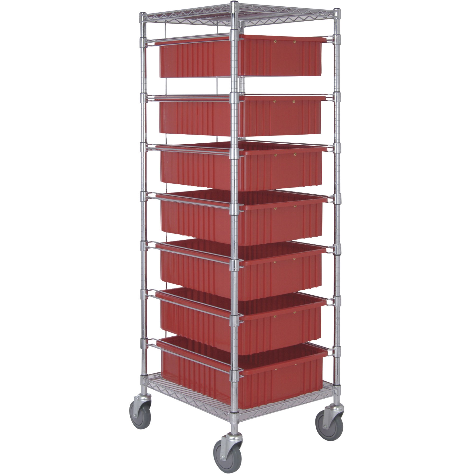 Quantum Storage Bin Cart with Dividable Grids — 24in.L x 21in.W x 69in.H Cart, 7 Bins, Model# BC212434M1
