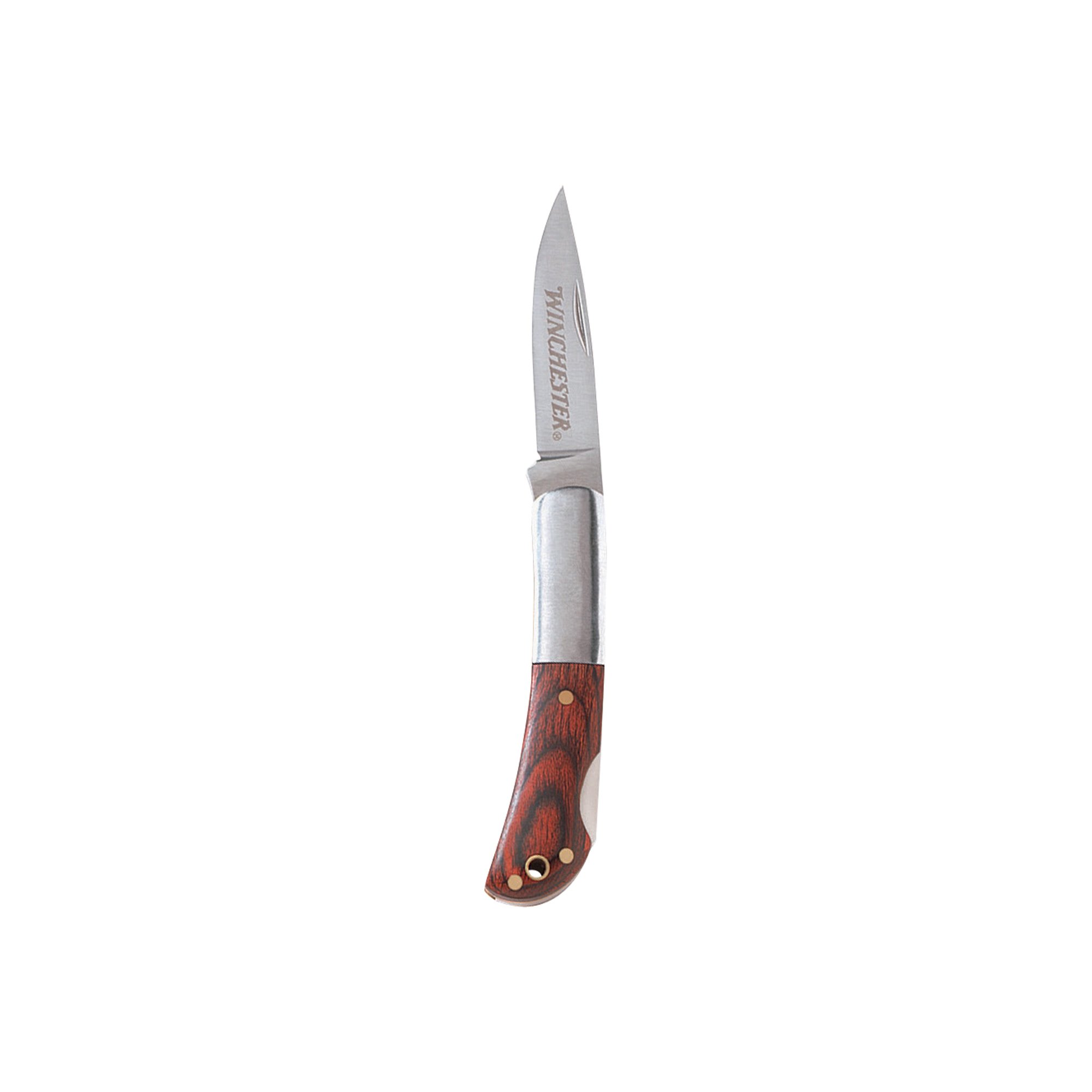 Winchester 3.5 in. Brass Folder Knife with Leather Sheath at