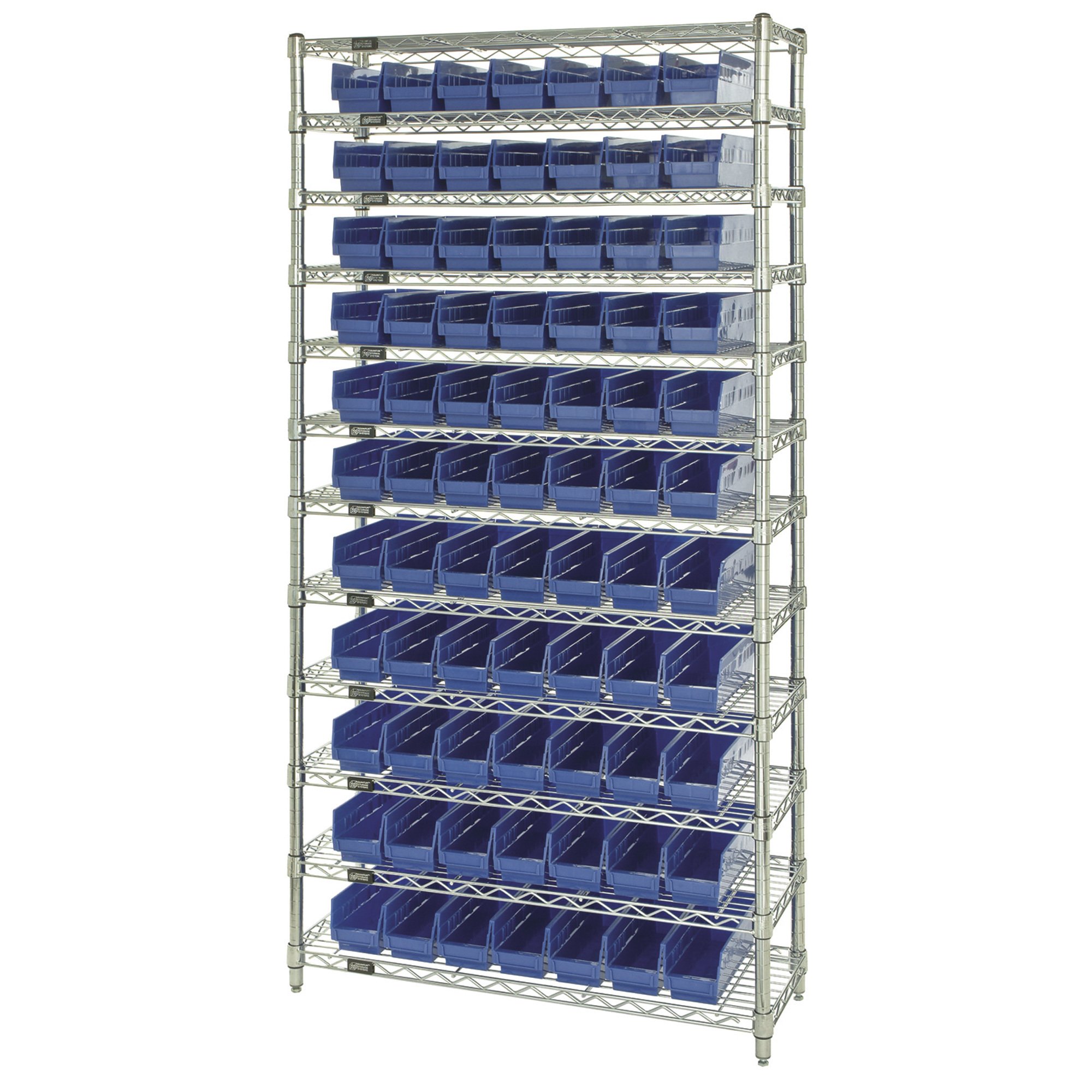 Quantum Storage 77-Bin Chrome Wire Shelf Bin System — 36in.W x 12in.D x ...
