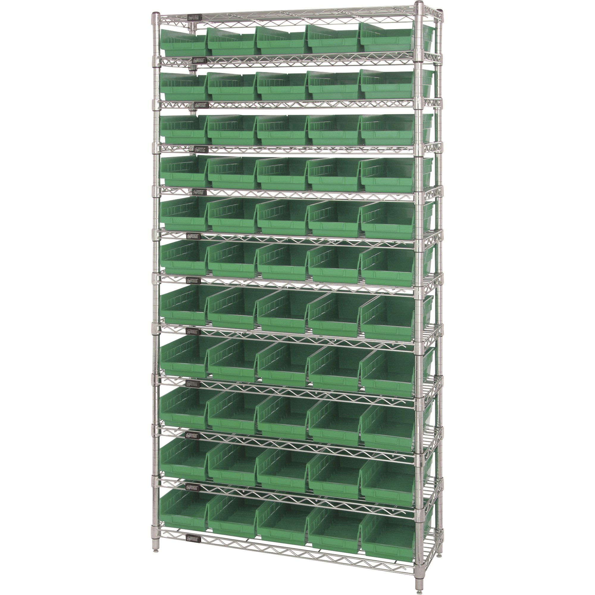Quantum Storage 55Bin Chrome Wire Shelf Bin System — 36in.W x 18in.D x