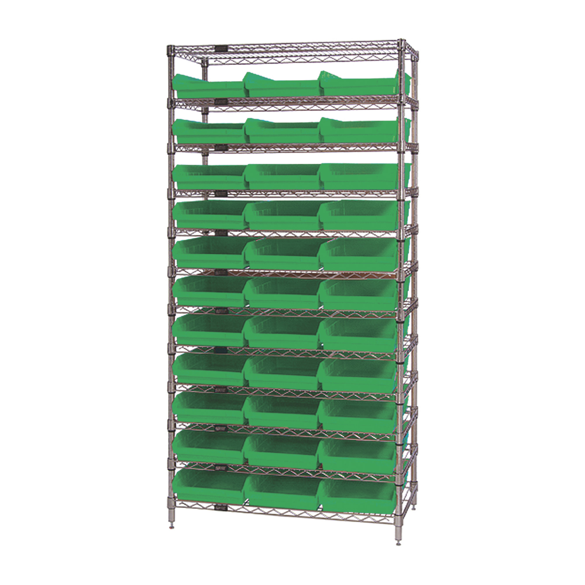 Quantum Storage Single Side Wire Chrome Shelving Unit with 33 Bins