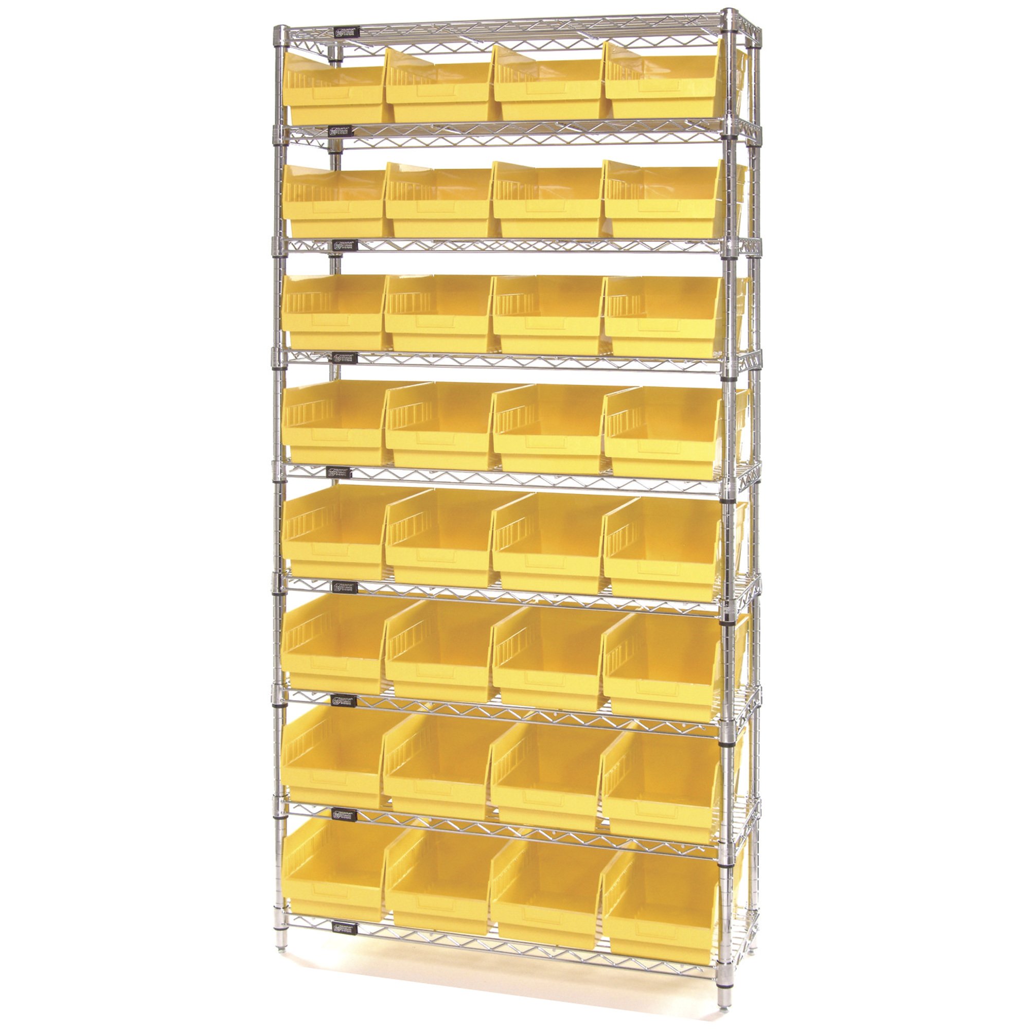 Quantum Storage 32Bin Chrome Wire Shelf Bin System — 36in.W x 12in.D x