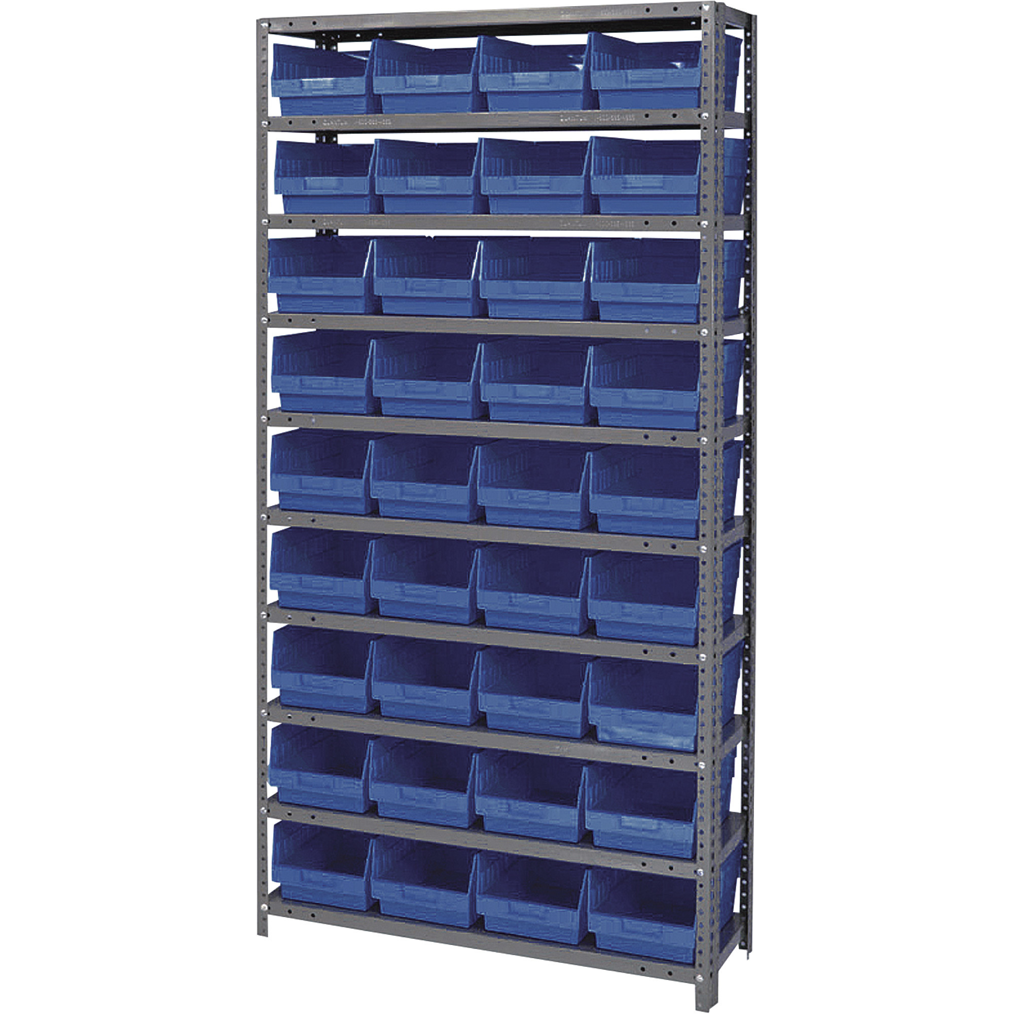 Quantum Storage Metal Shelving Unit with 36 Bins, 36in.W x 12in.D x 75in.H, Blue, Model# 1275-207BL