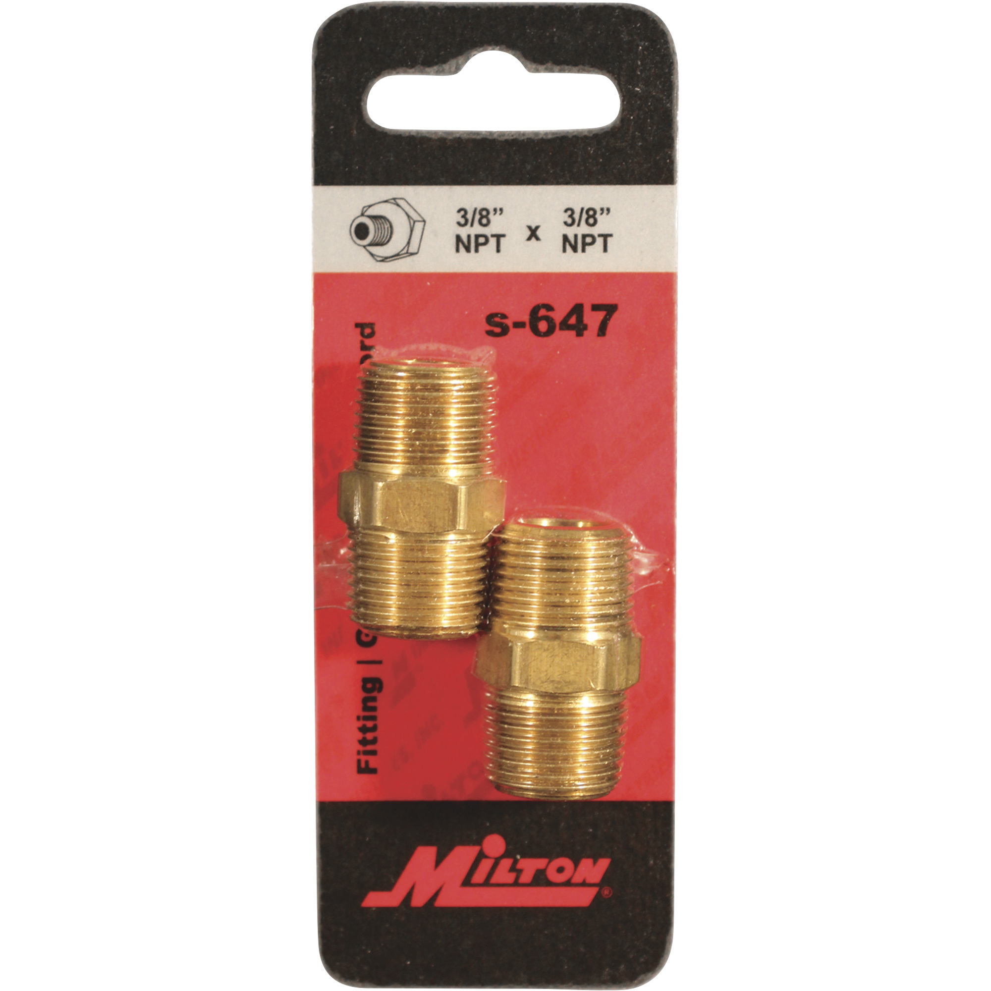 Milton 3/8in. NPT x 3/8in. NPT Male Hex Nipple, Model# S-647 | Northern ...