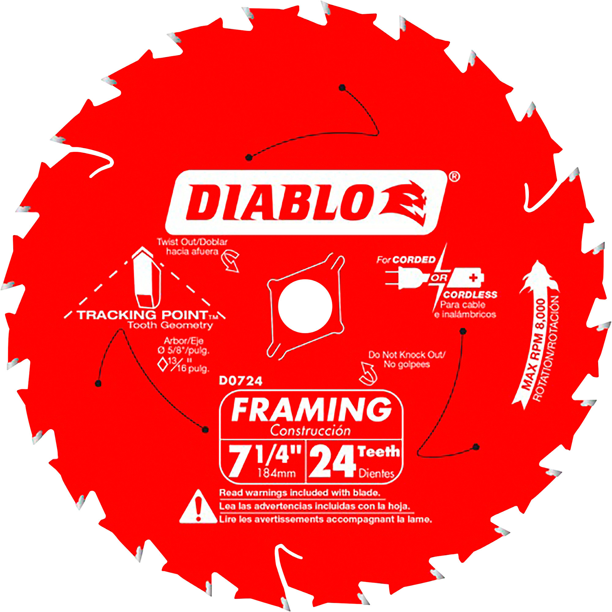Freud Diablo Framing Saw Blade, 7 1/4in. x 24T, Model# D0724A