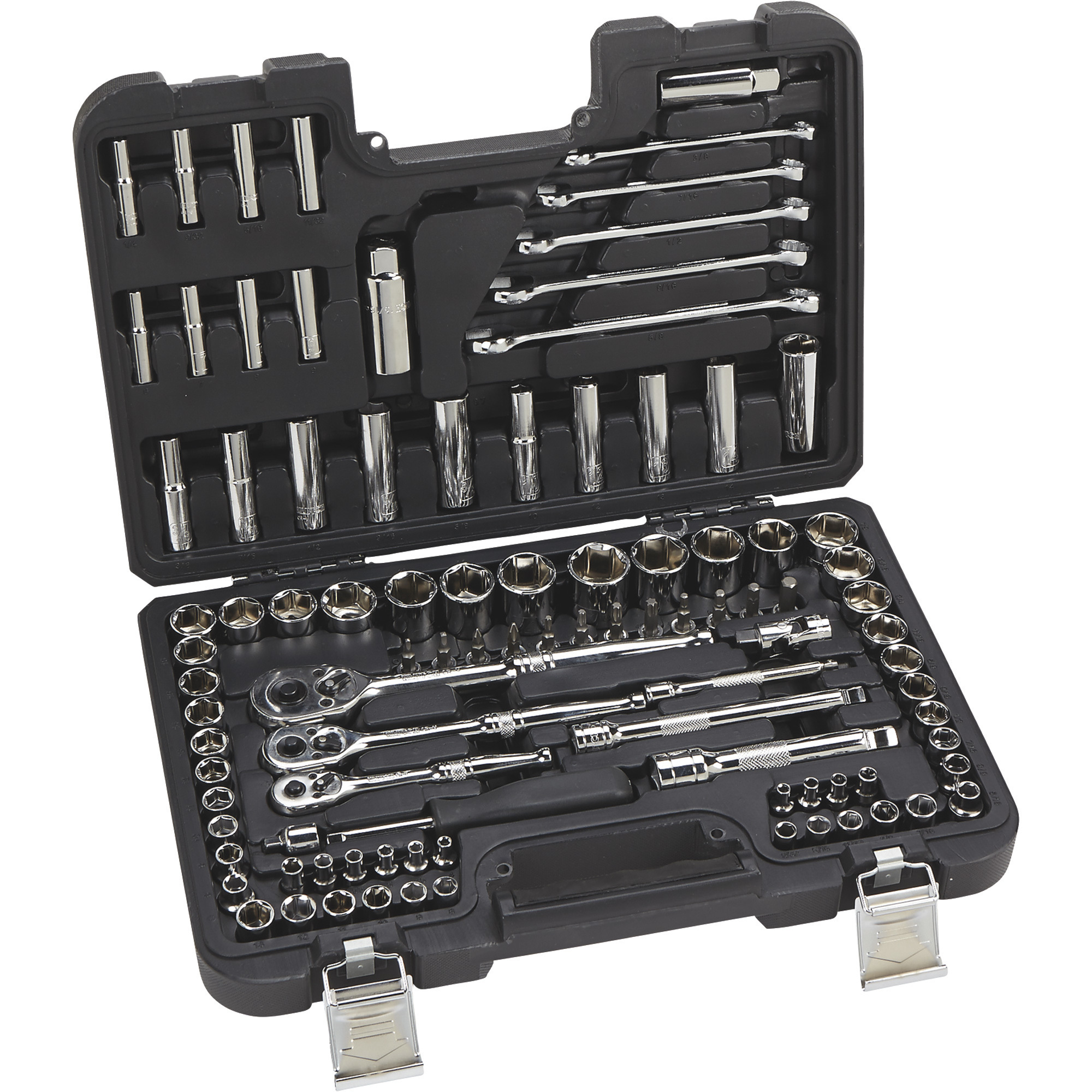 Klutch Mechanic's Socket Set, 97-Pc., 1/4in., 3/8in. & 1/2in. Drive, SAE &  Metric