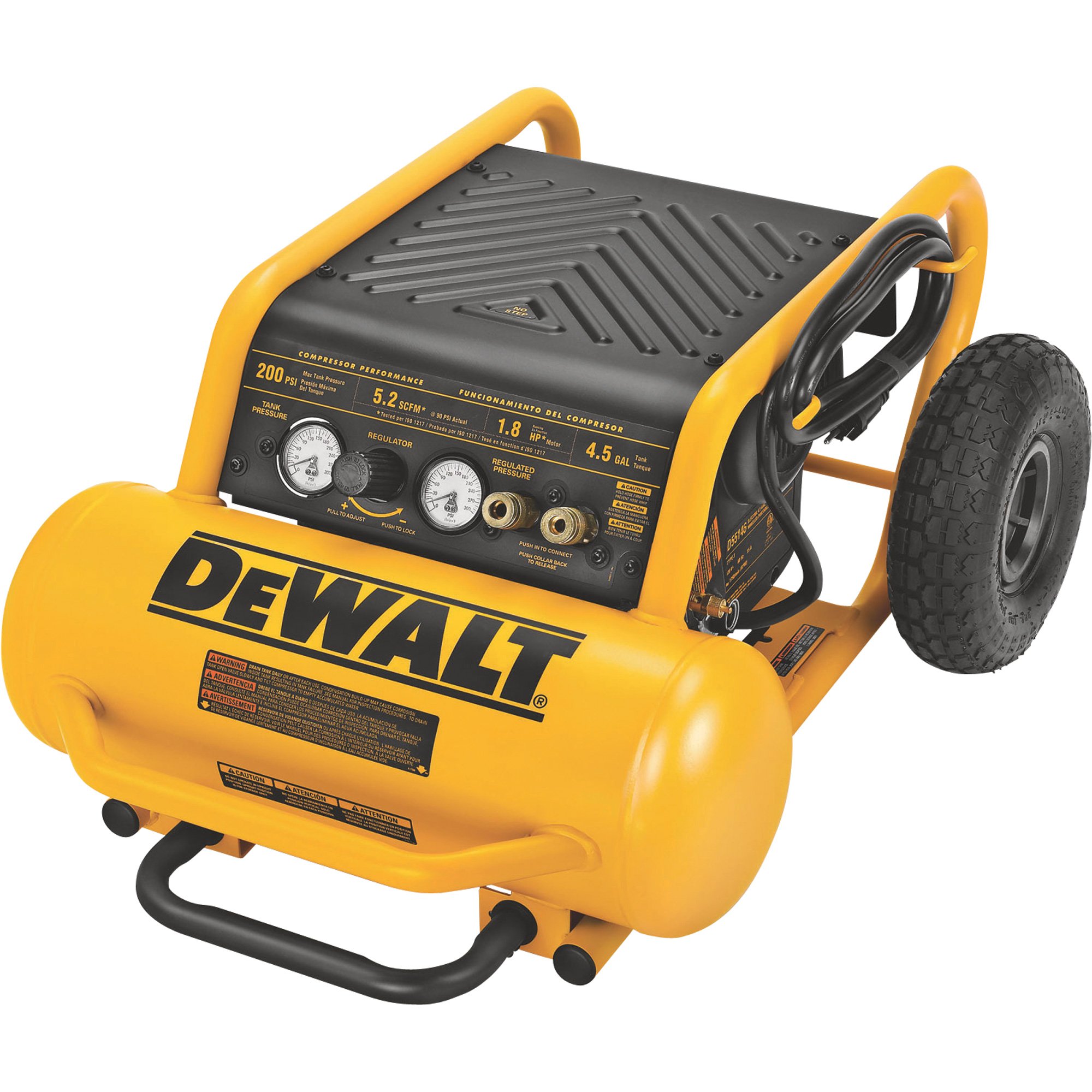DEWALT Portable Electric Air Compressor — 1.6 HP, 4.5-Gallon Horizontal,  5.2 CFM, Model# D55146