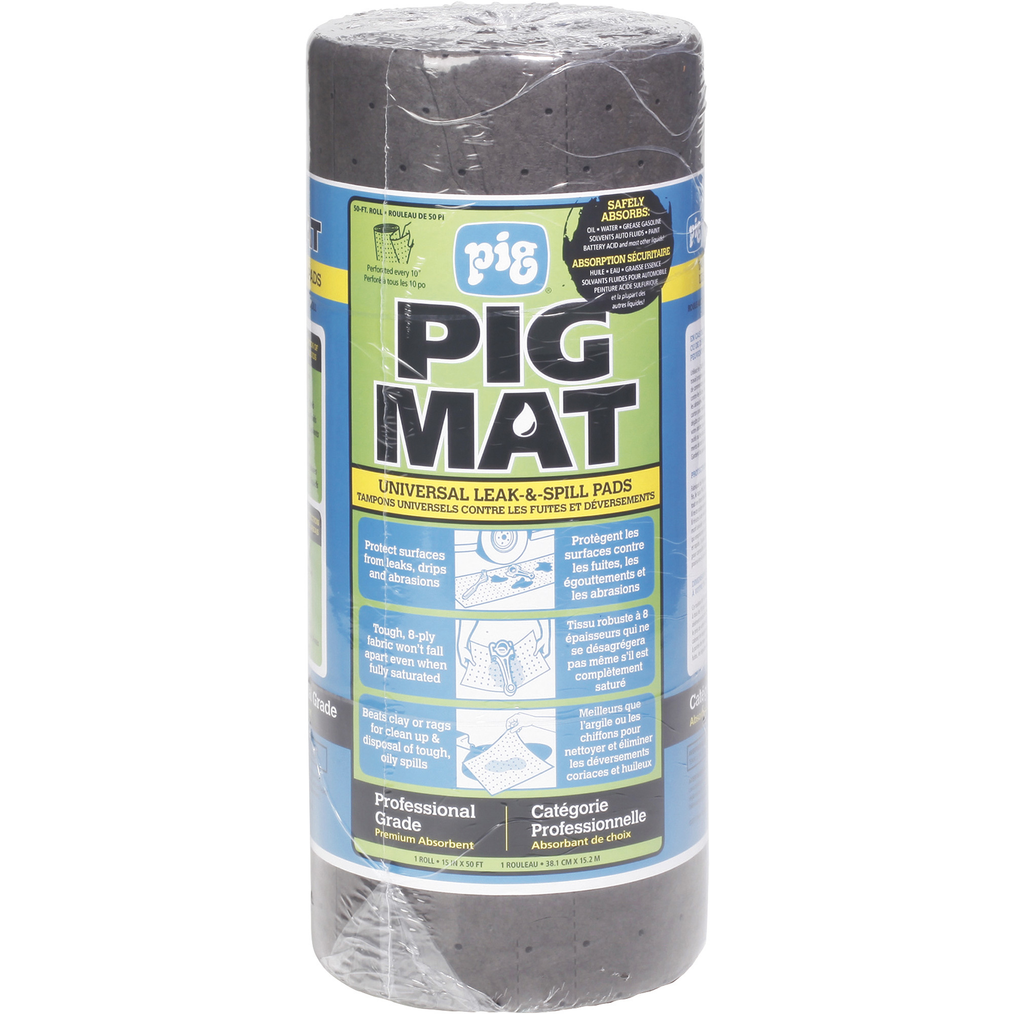 PIG Universal Lightweight Absorbent Mat Roll — 50Ft.L x 15in.W, Model#  25201