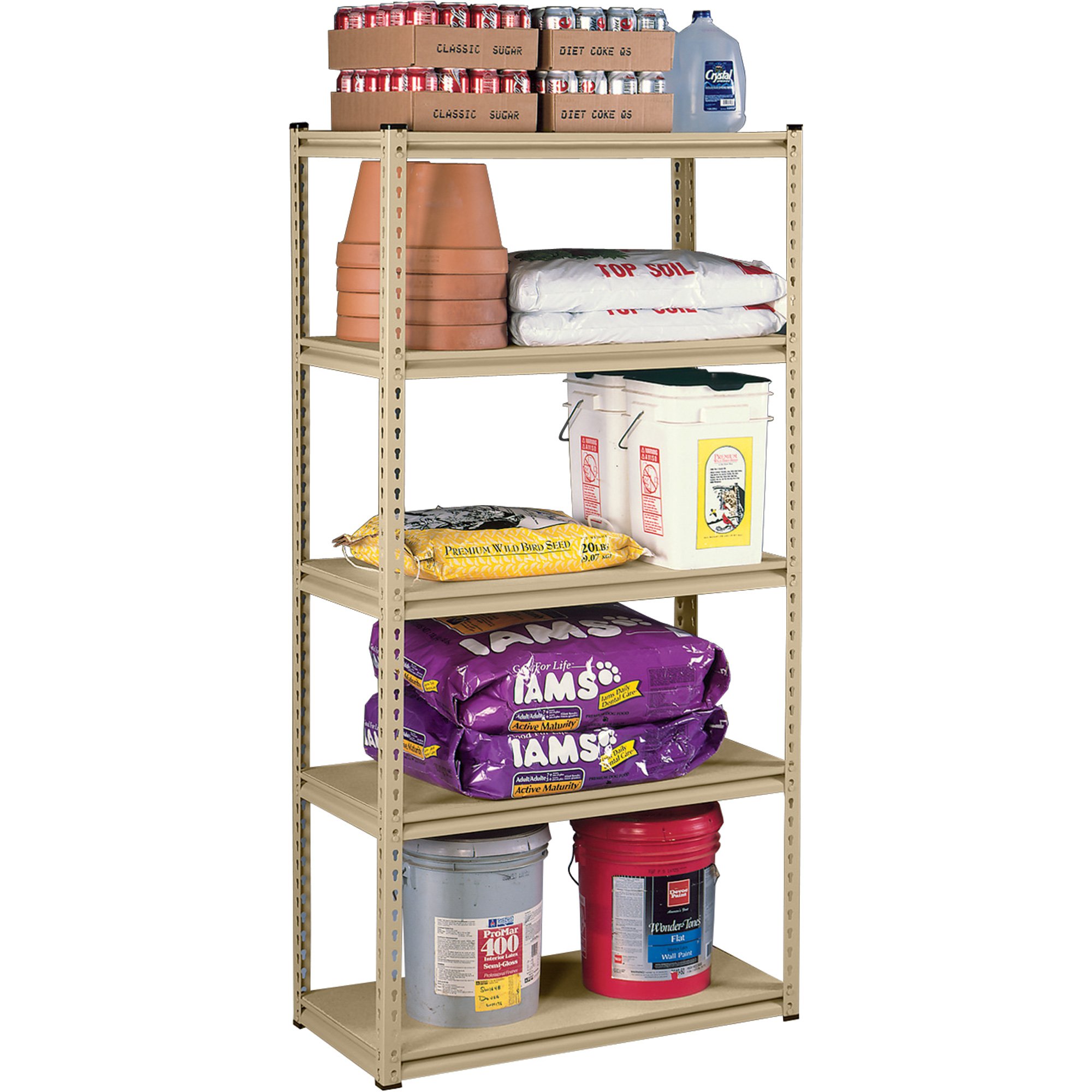 Tennsco Stur-D-Stor Shelving — 5-Shelf, 36in.W x 18in.D x 72in.H, Sand, Model# LSS-361872