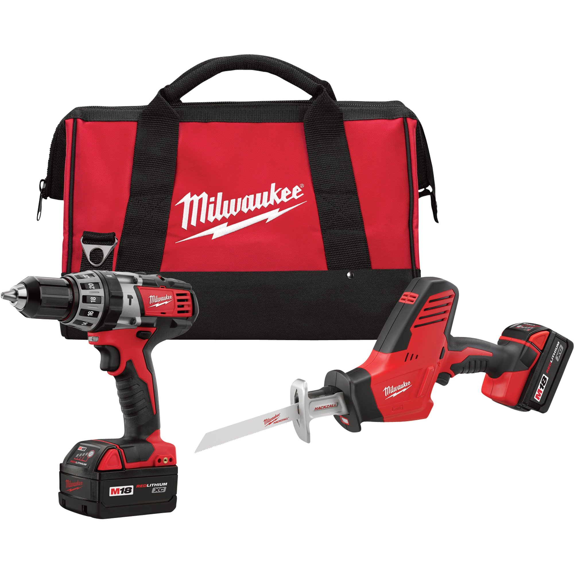 Milwaukee M18 Li-Ion Cordless Power Tool Set — 1/2in. Compact Hammer ...