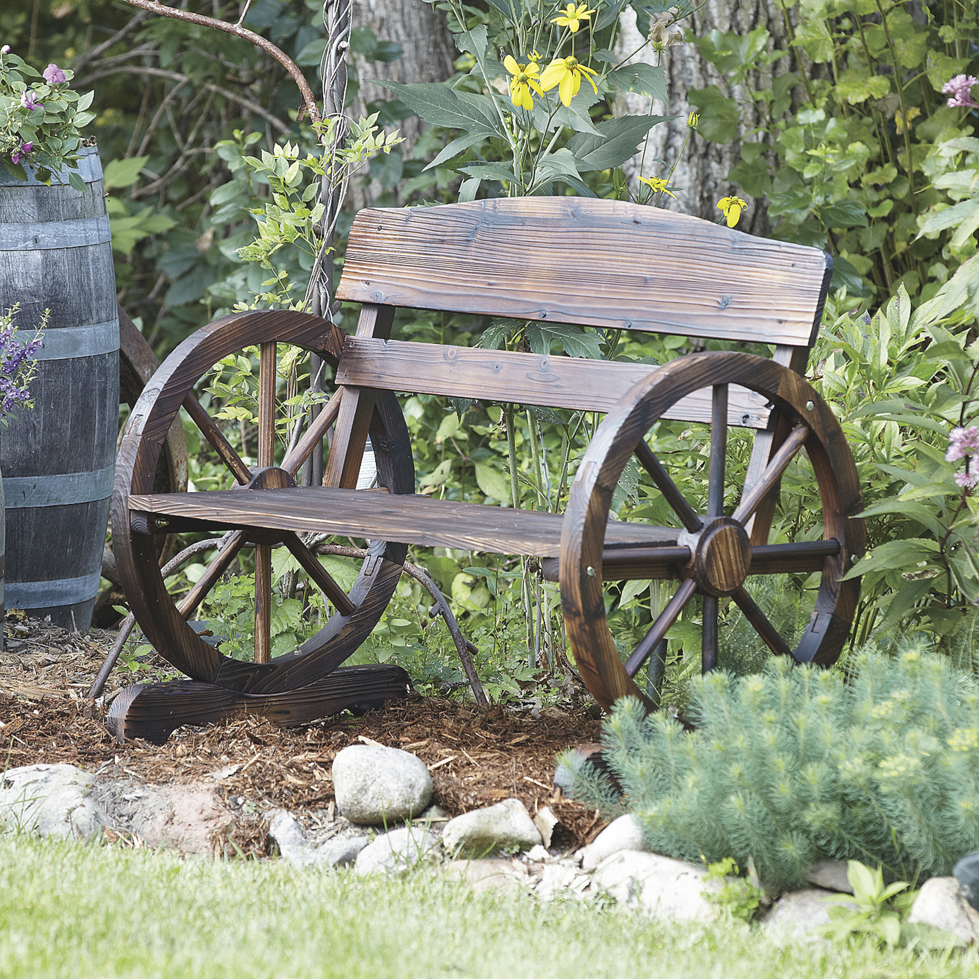 Wagon Wheel Wooden Outdoor Bench Northern Tool