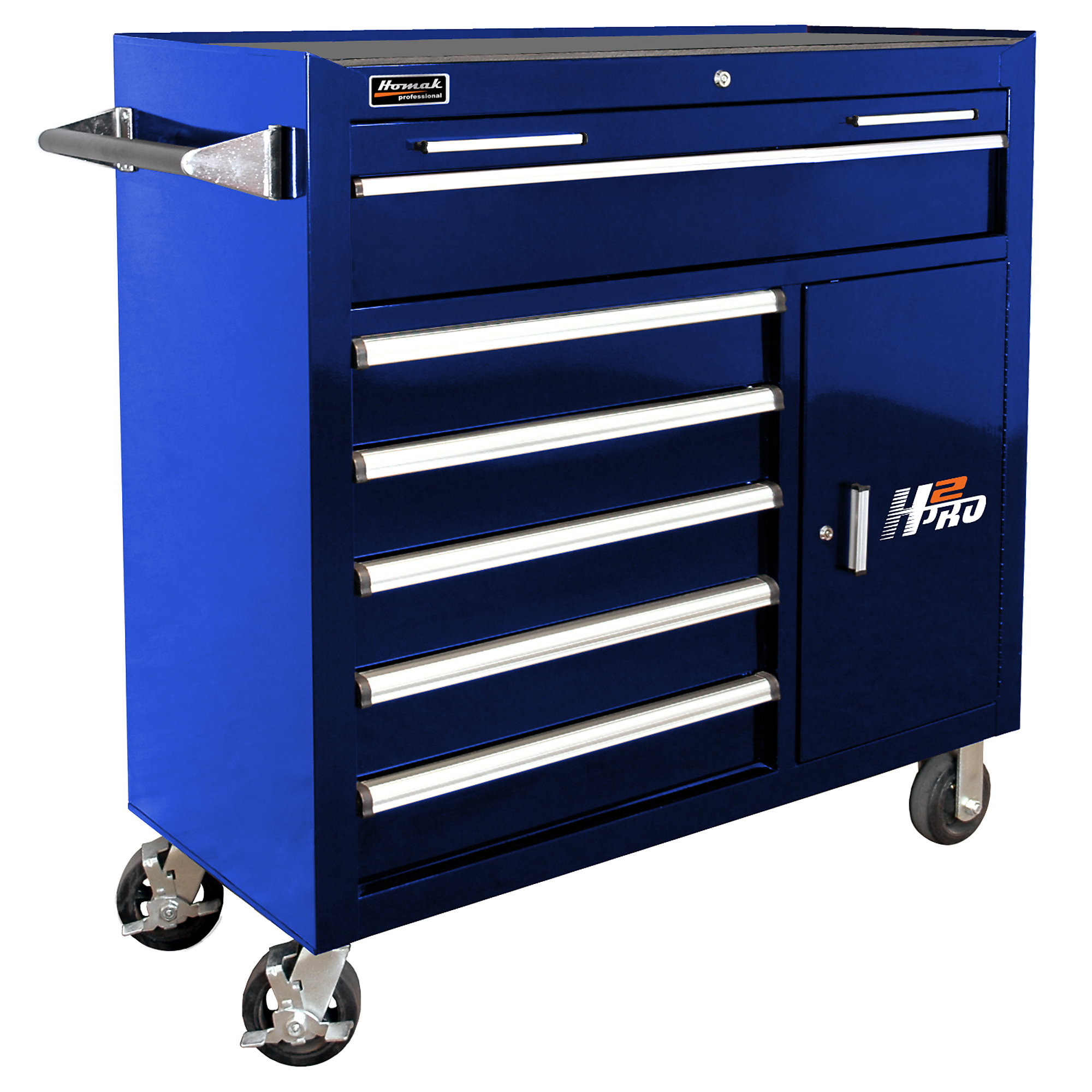 Homak H2PRO Series 41in. 6-Drawer Roller Tool Cabinet with 2 Compartment Drawers, Blue, 41 15/16in.W x 22 7/8in.D x 42 1/4in.H, Model# BL04041062