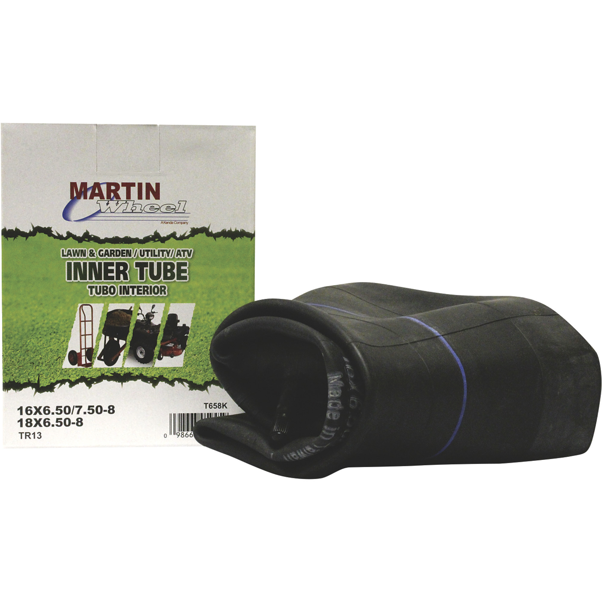 Martin Wheel Inner Tube with Straight Valve Stem, Fits Sizes 16x650/16x750/18x650-8, Model# T658K