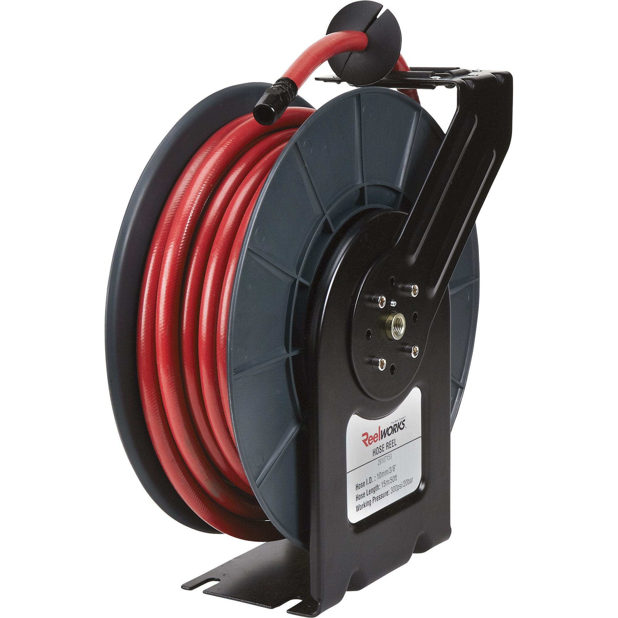 ReelWorks Lightweight Spring-Driven Hose Reel — With 3/8in. x 50ft. Hybrid  Polymer Hose, Max. 300 PSI