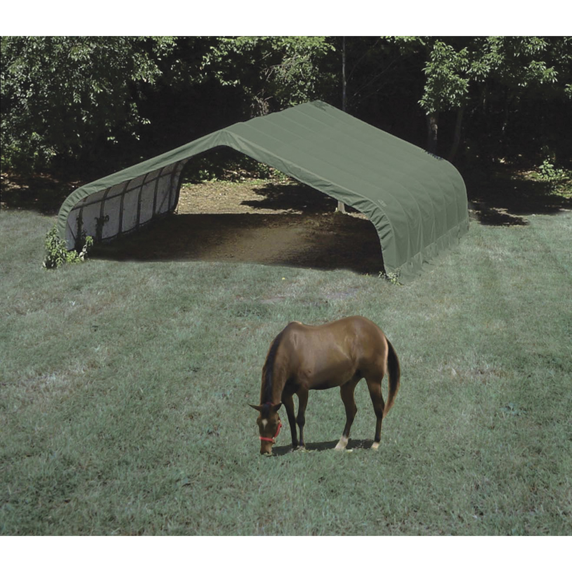 ShelterLogic Peak Style Run-In Shed, Green, 24ft.L x 22ft.W x 12ft.H, Model# 58542