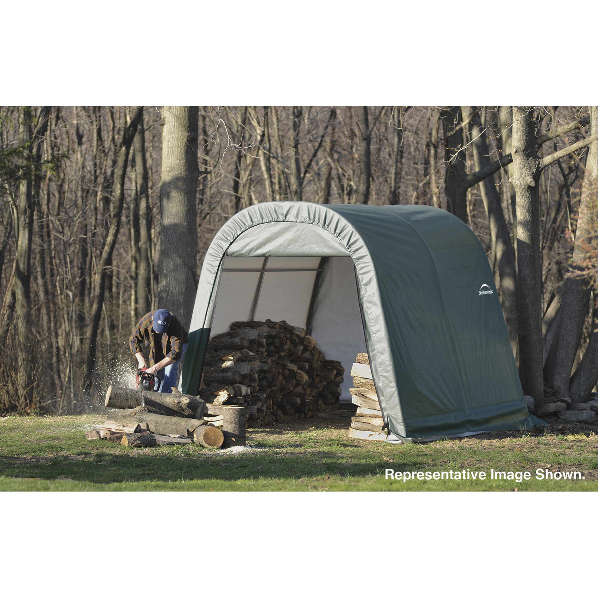 ShelterLogic Round Style Shed/Storage Shelter, Green, 16ft.L x 10ft.W x 8ft.H, Model# 77824