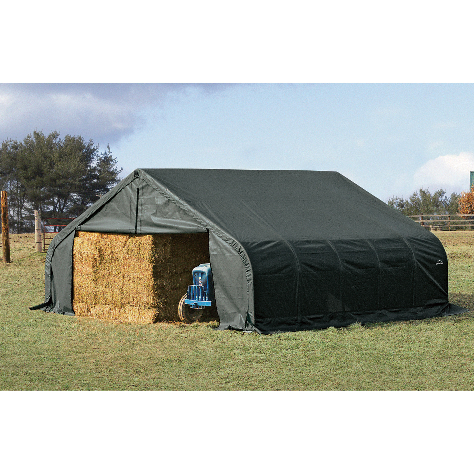ShelterLogic Peak Style Double Wide Garage/Storage Shelter, Green, 20ft.L x 22ft.W x 10ft.H, 2 3/8in. Frame, Model# 78441