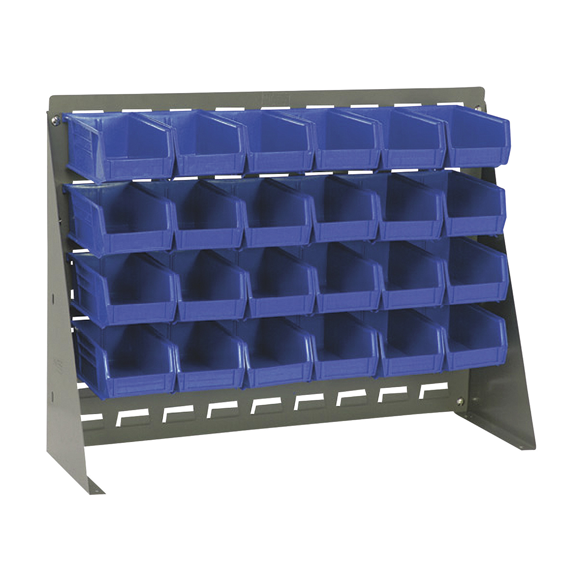 Quantum Storage Louvered Panel Bench Rack with 24 Bins, 27in.L x 8in.W x 21in.H, Blue, Model# QBR-2721-220-24BL