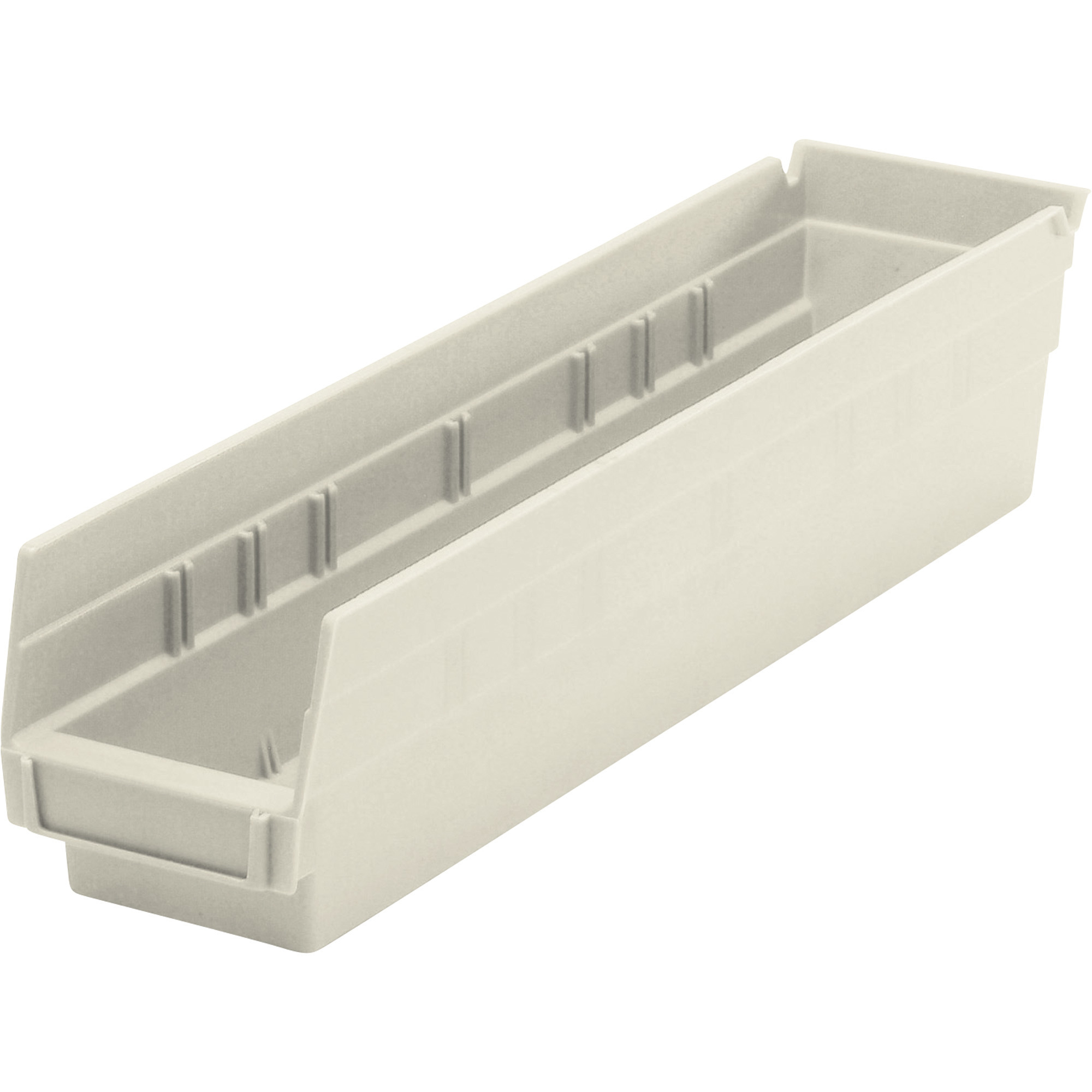 Quantum Storage Economy Shelf Bins, 17 7/8in. x 4 1/8in. x 4in. Size, Ivory, Carton of 20, Model# QSB103IVCS