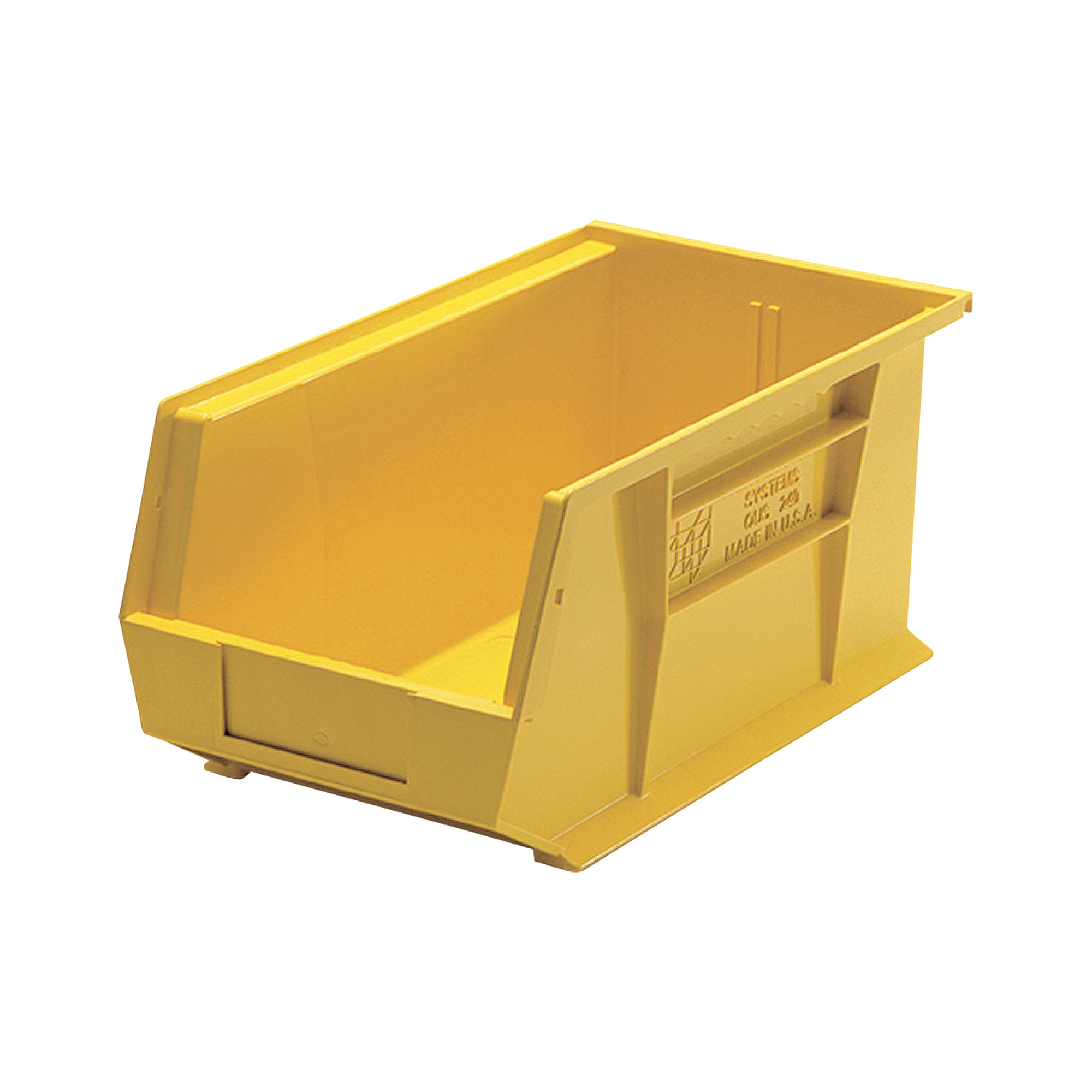Quantum Storage Heavy Duty Stacking Bins, 14 3/4in. x 8 1/4in. x 7in. Size, Yellow, Carton of 12