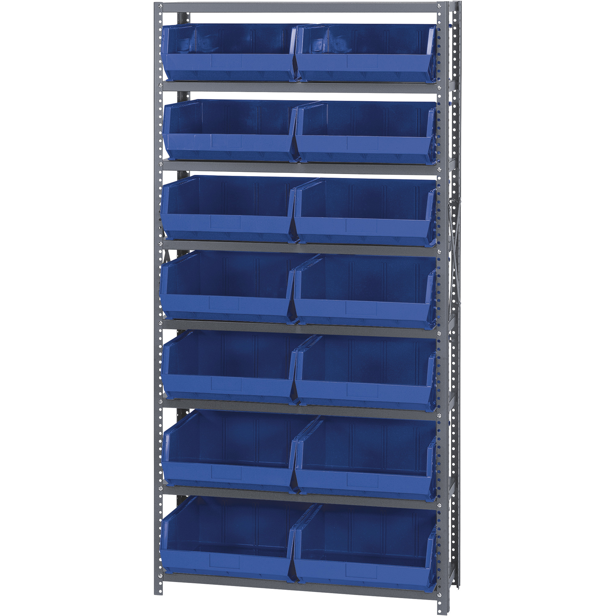 Quantum Storage Single Side Metal Shelving Unit with 48 Assorted Bins —  12Inch x 36Inch x 75Inch Rack Size, Blue, Model QSBU-230240BL - Yahoo  Shopping