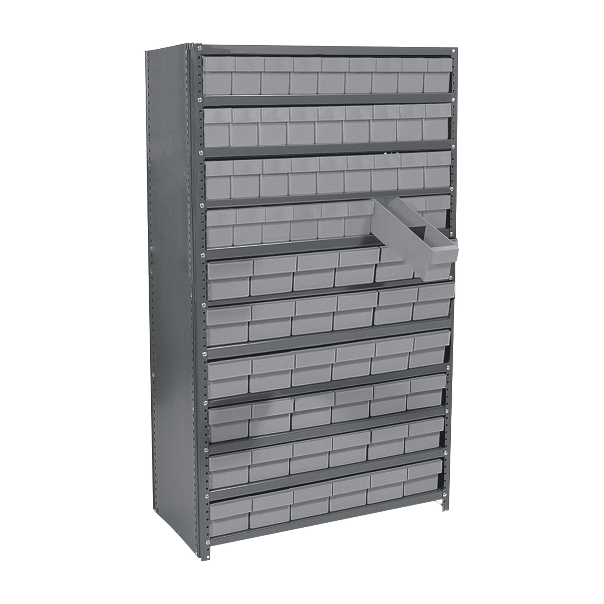 Quantum Storage Closed Metal Shelving Unit With 72 Super Tuff Drawers, 12in. x 36in. x 75in. Rack Size, Gray, Model# CL1275-601GY