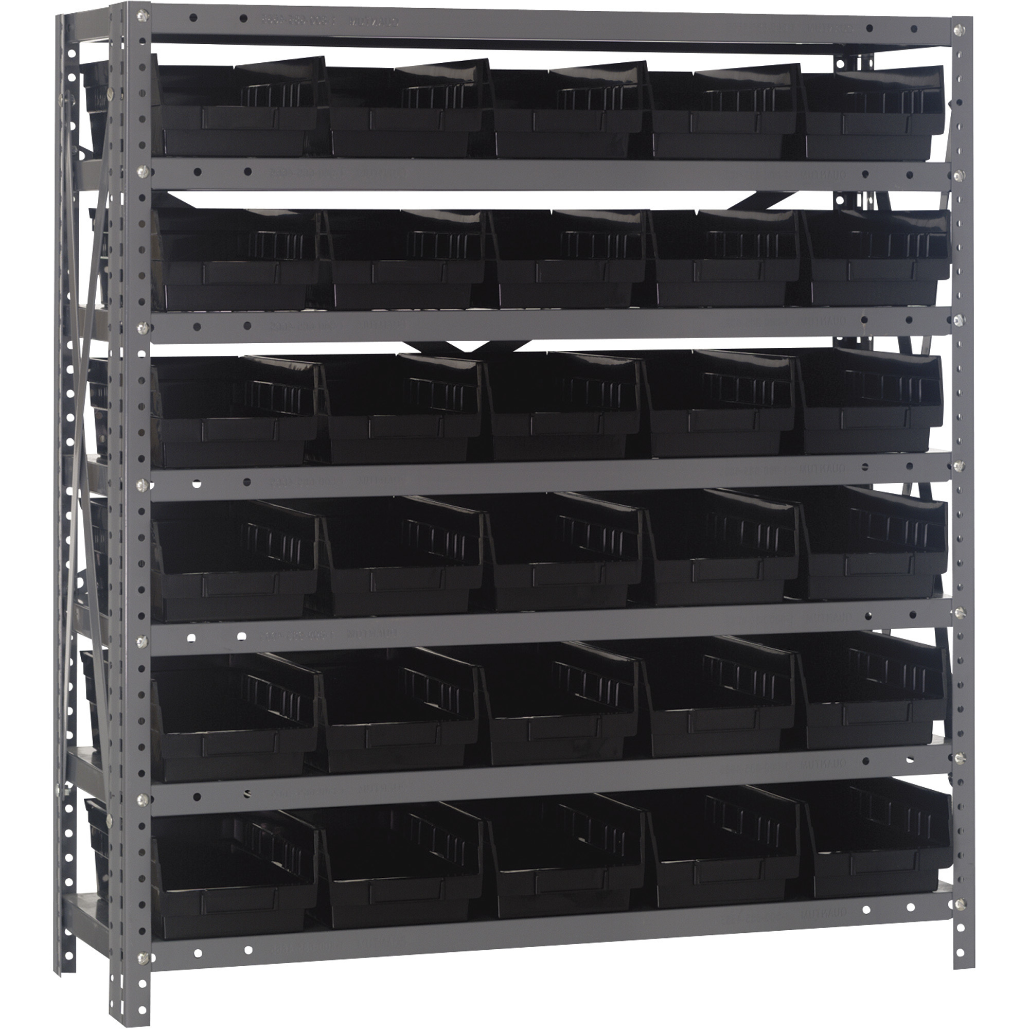 Quantum Storage Single Sided Steel Shelving Unit with 30 Bins,  36in.W x 12in.D x 39in.H Rack Size, Black, Model# 1239-102BK
