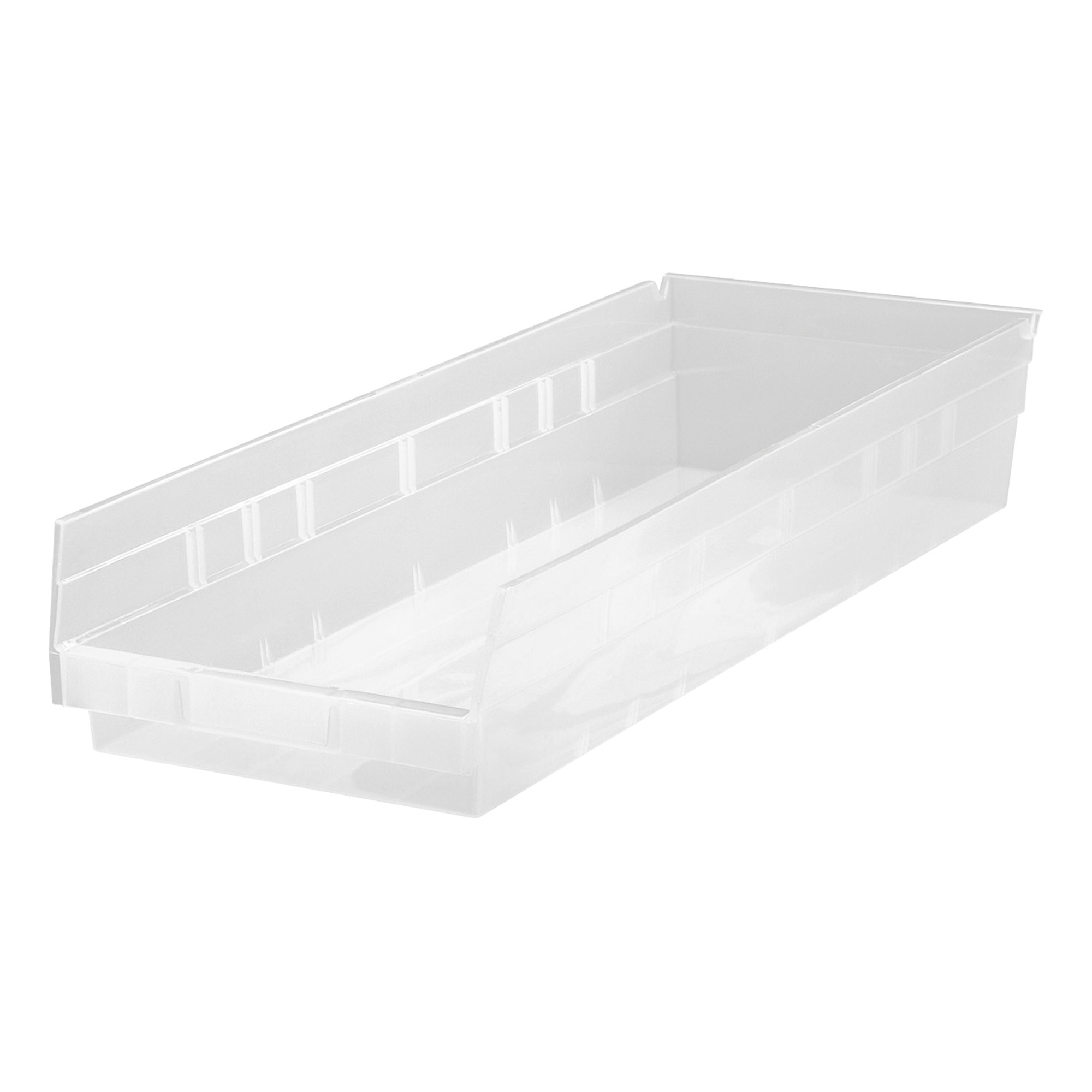 Quantum Storage Shelf Bin, 23 5/8in. x 8 3/8in. x 4in., Clear, Carton of 6, Model# QSB114CLCS