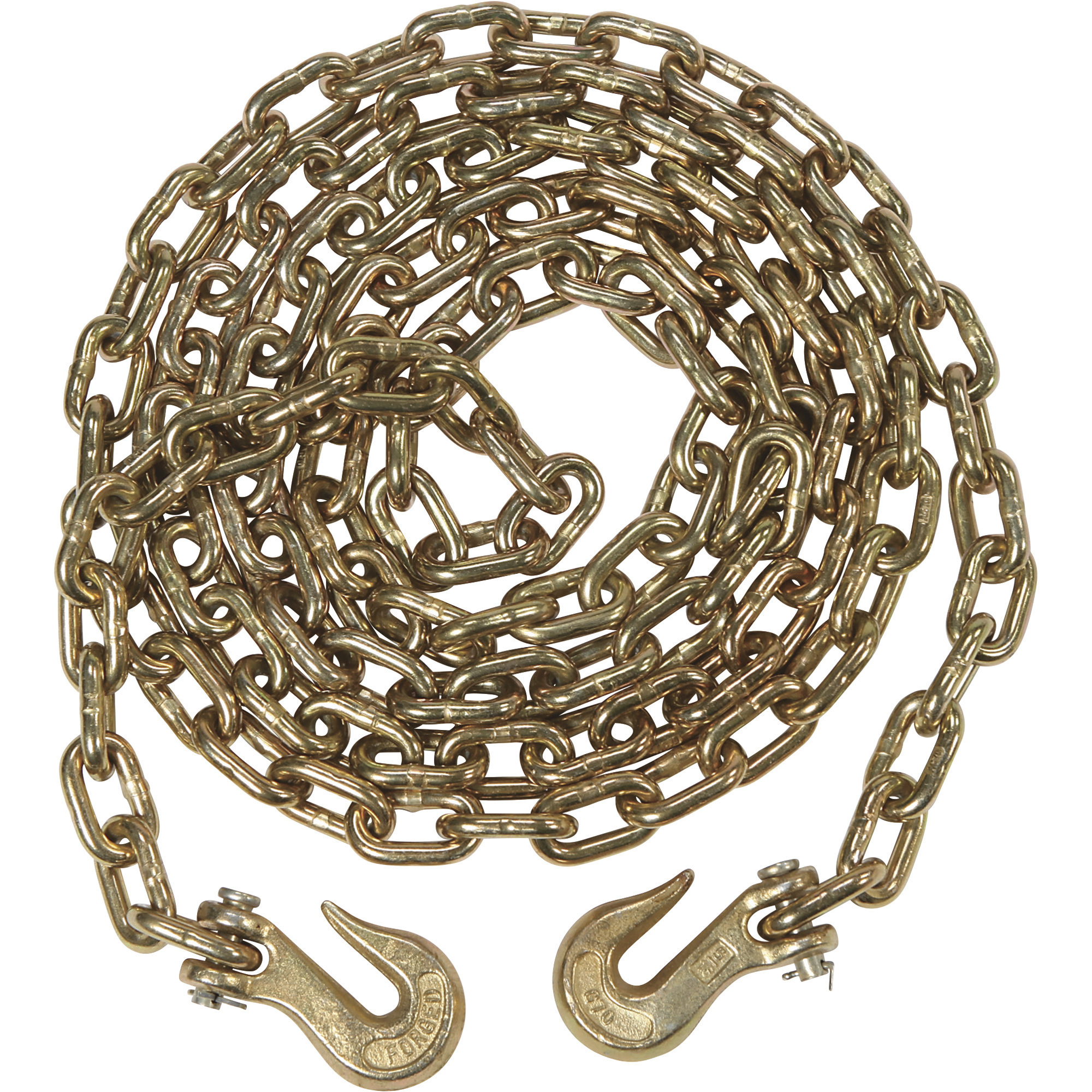 KingChain 5/16in. x 14ft. Grade 70 (G70) Transport Tow Chain with 5/16in.  Clevis Grab Hooks (x2), 4700 Lbs. Safe Work Load
