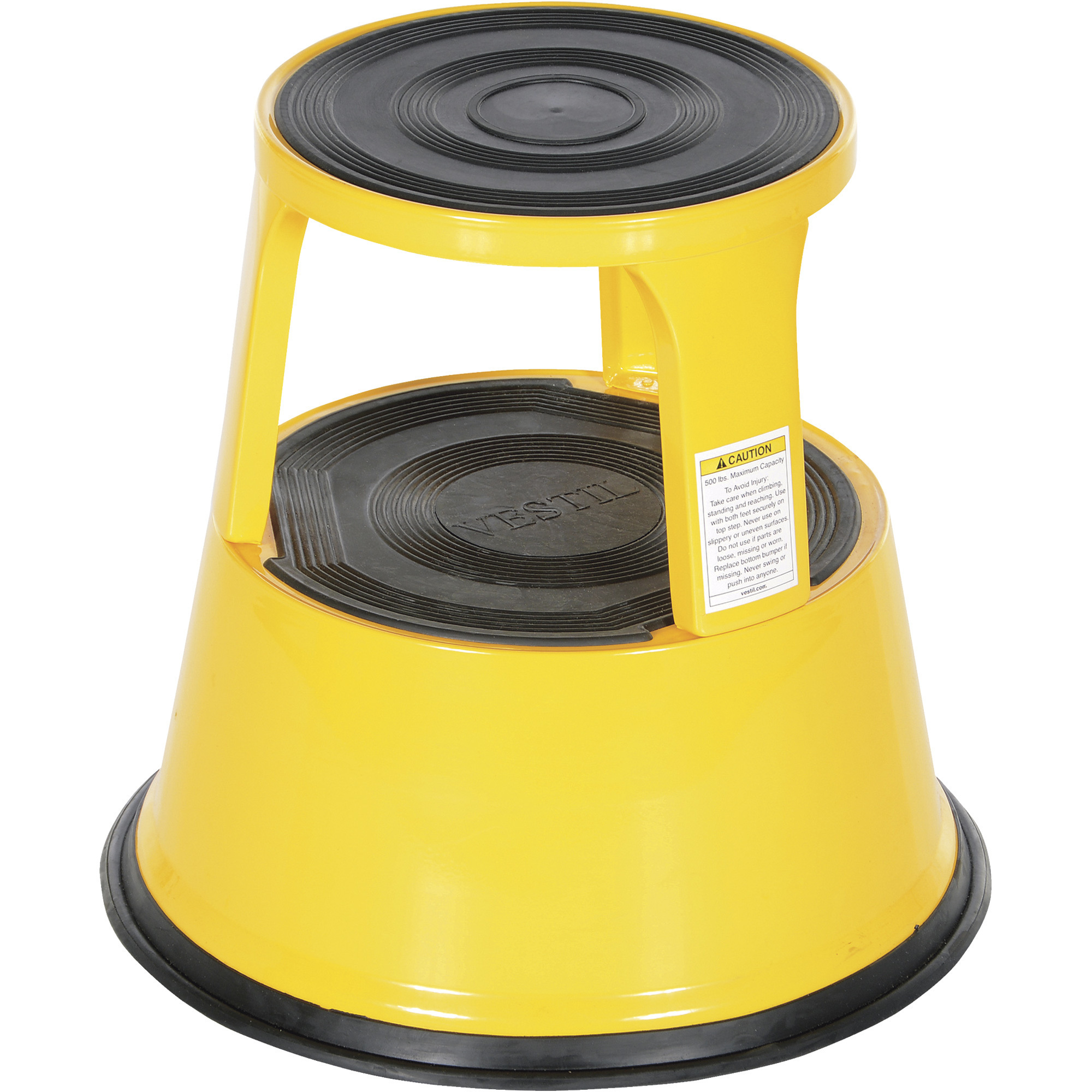 Vestil Rolling 2-Step Stool - 17in. Height, 500-Lb. Capacity, Spring-Loaded Casters, Yellow, Model# STEP-17-Y