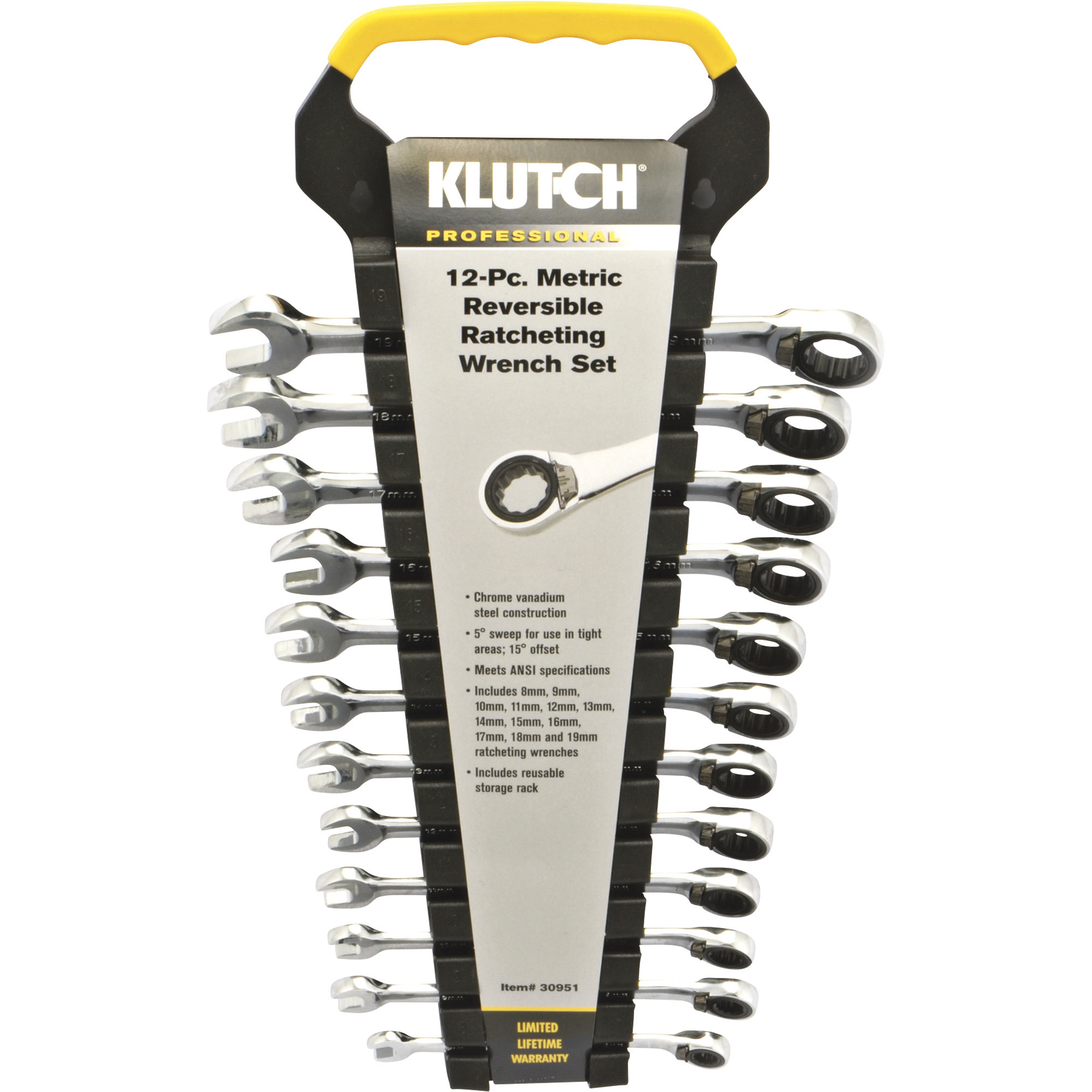 Klutch Reversible Ratcheting Wrench Set — 12-Pc., Metric: 8–19mm ...