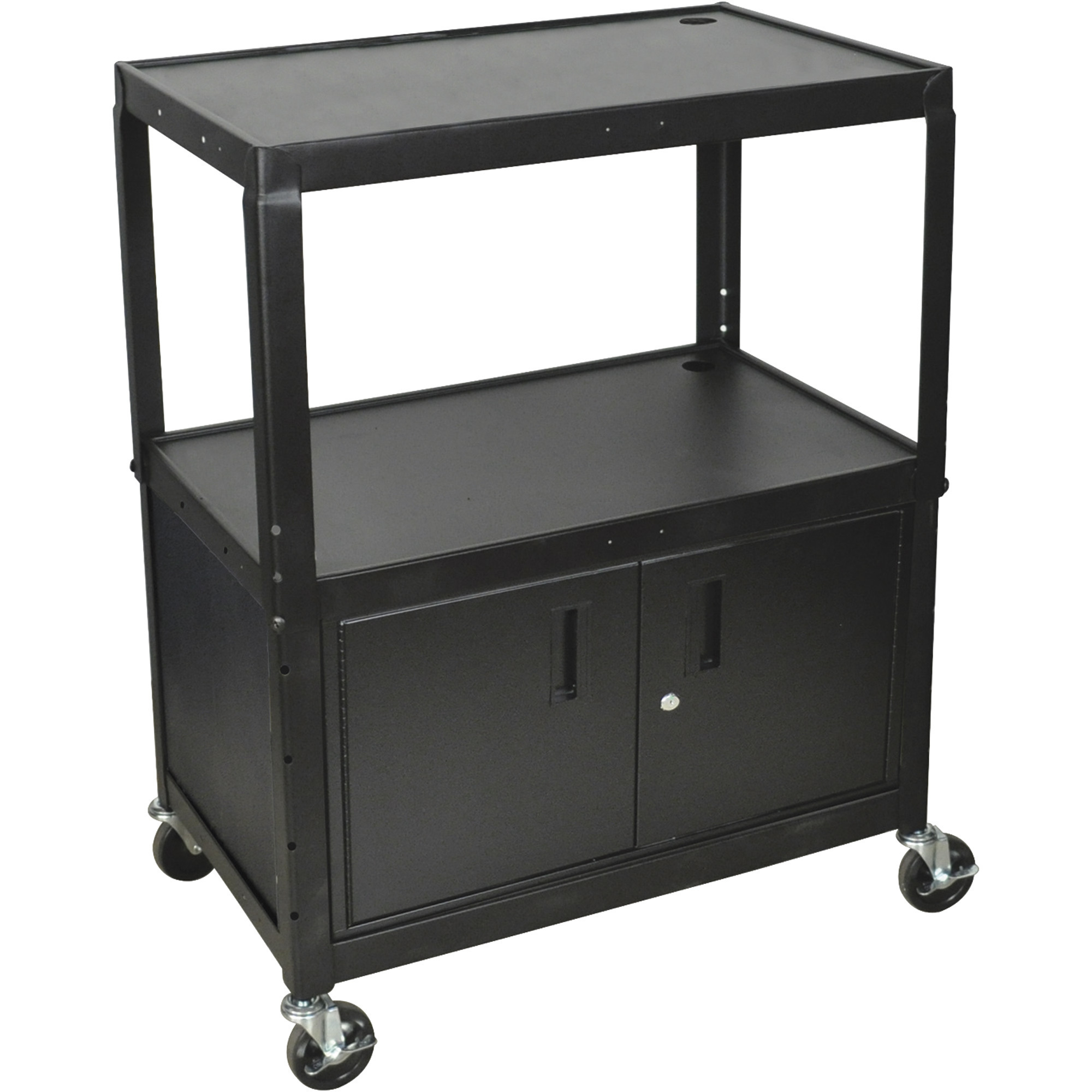 Luxor Extra-Large Adjustable-Height Steel Cart with Locking Cabinet, 400-Lb. Capacity, Black, Model# AVJ42XLC