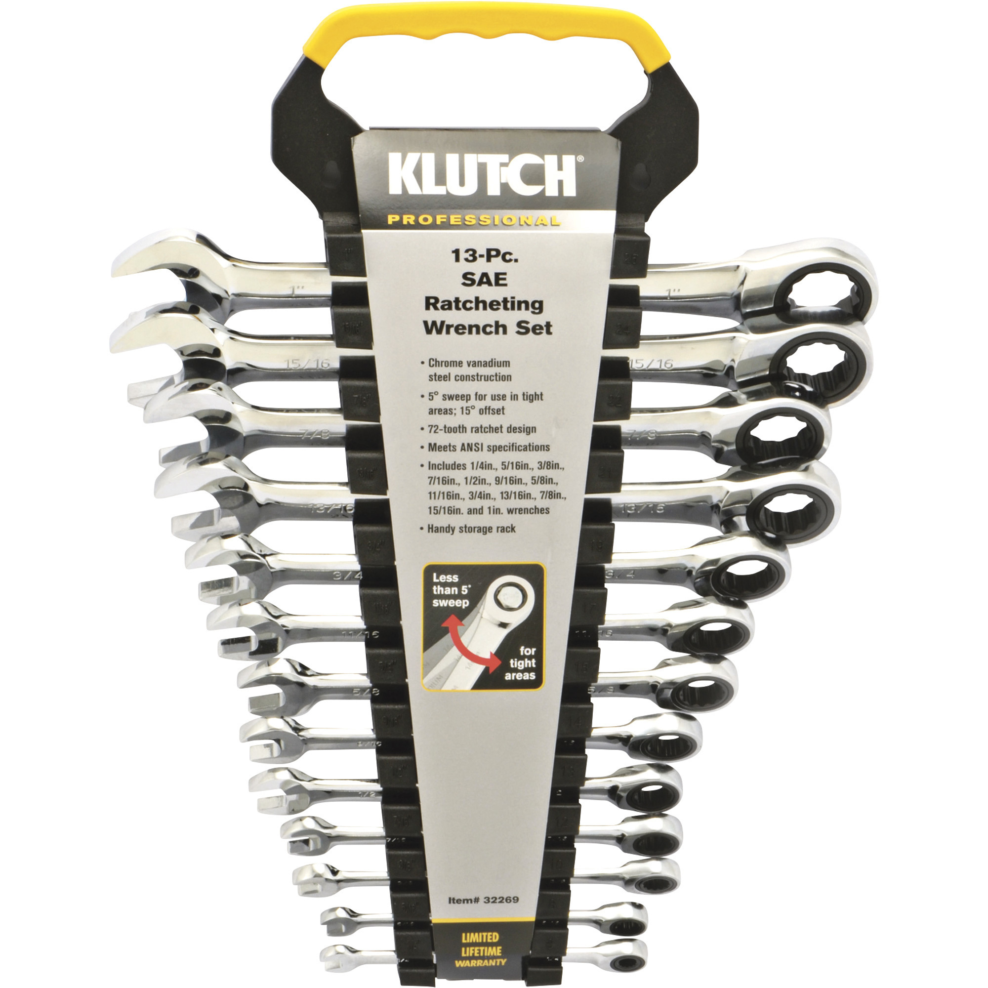 Klutch Ratcheting Wrench Set — 13-Pc., SAE: 1/4in.–1in. | Northern Tool