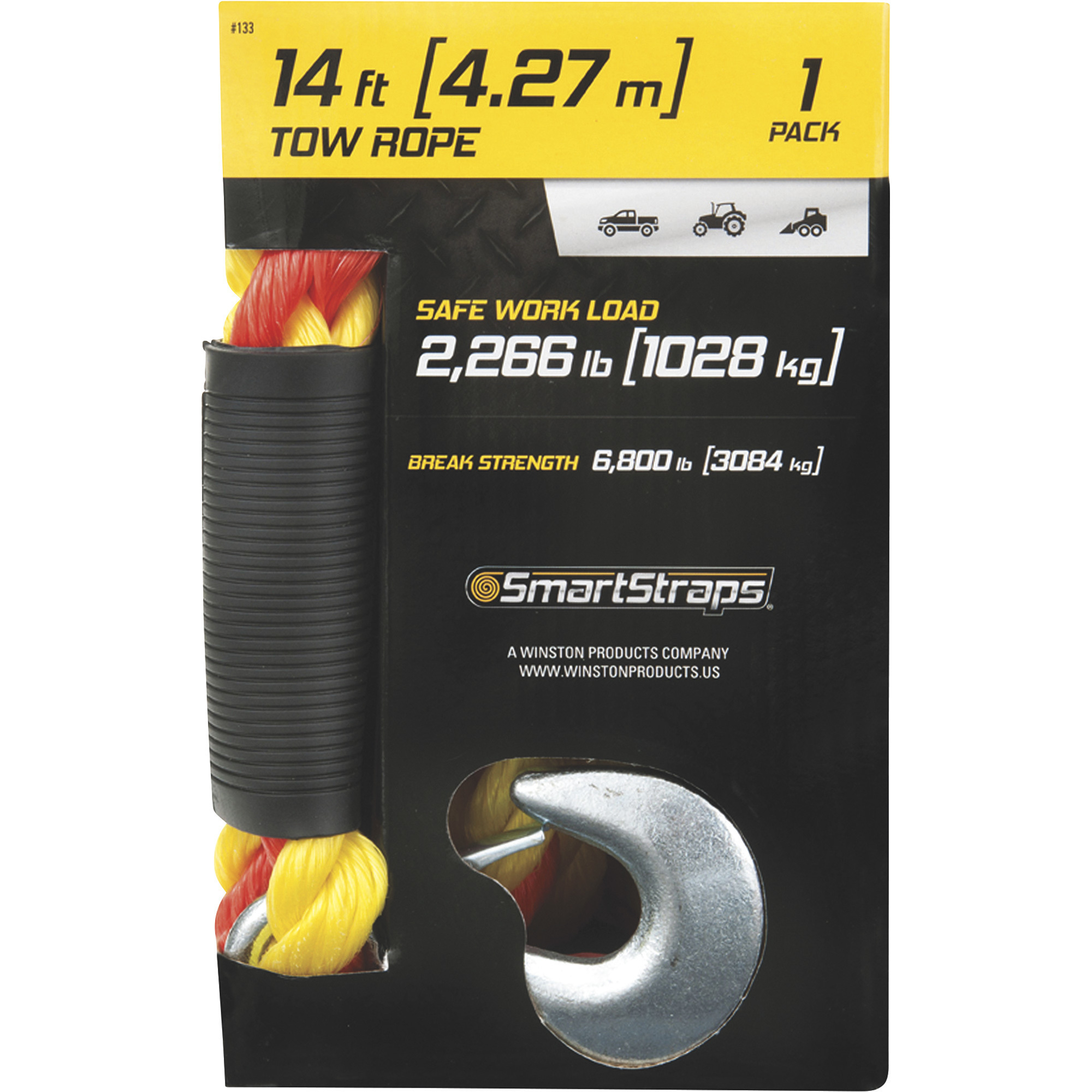 SmartStraps HeavyDuty Tow Strap with Hooks — 14ft.L, 6800Lb. Capacity