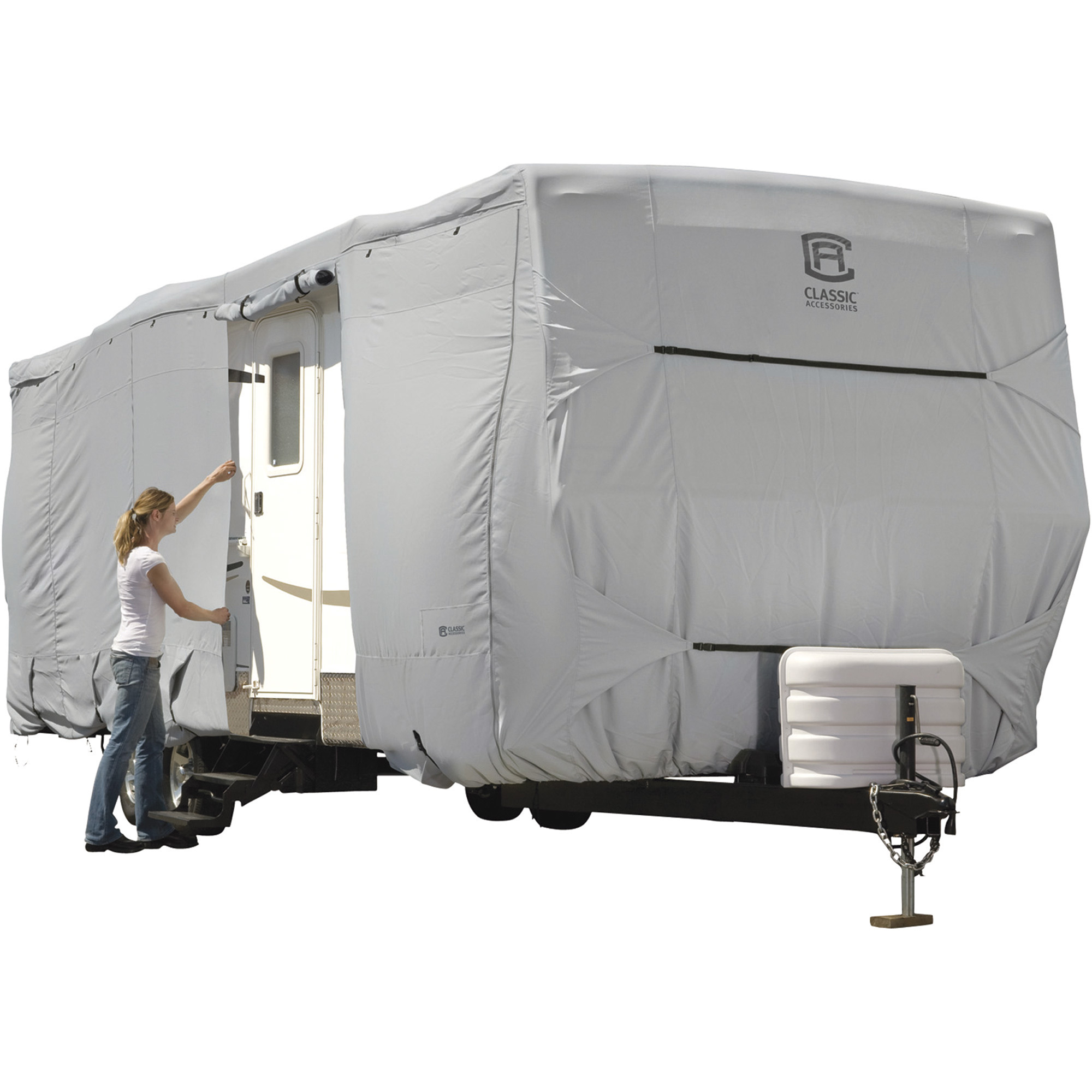 Classic Accessories OverDrive PermaPro Heavy-Duty RV Cover, Gray, Fits 27ft. to 30ft. x 118in.H Travel Trailers, Model# 80-138-181001-00